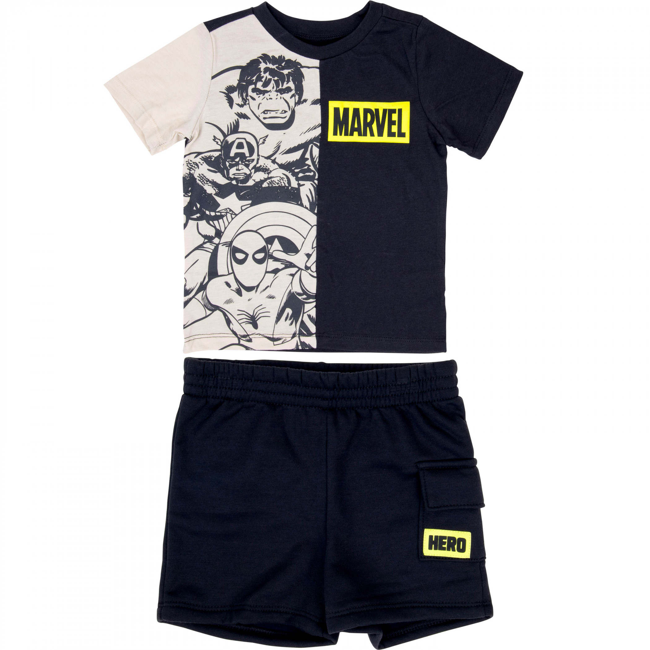 Avengers Sketch and Marvel Logo Toddler Boy's Shirt and Shorts Set, Multi-Color
