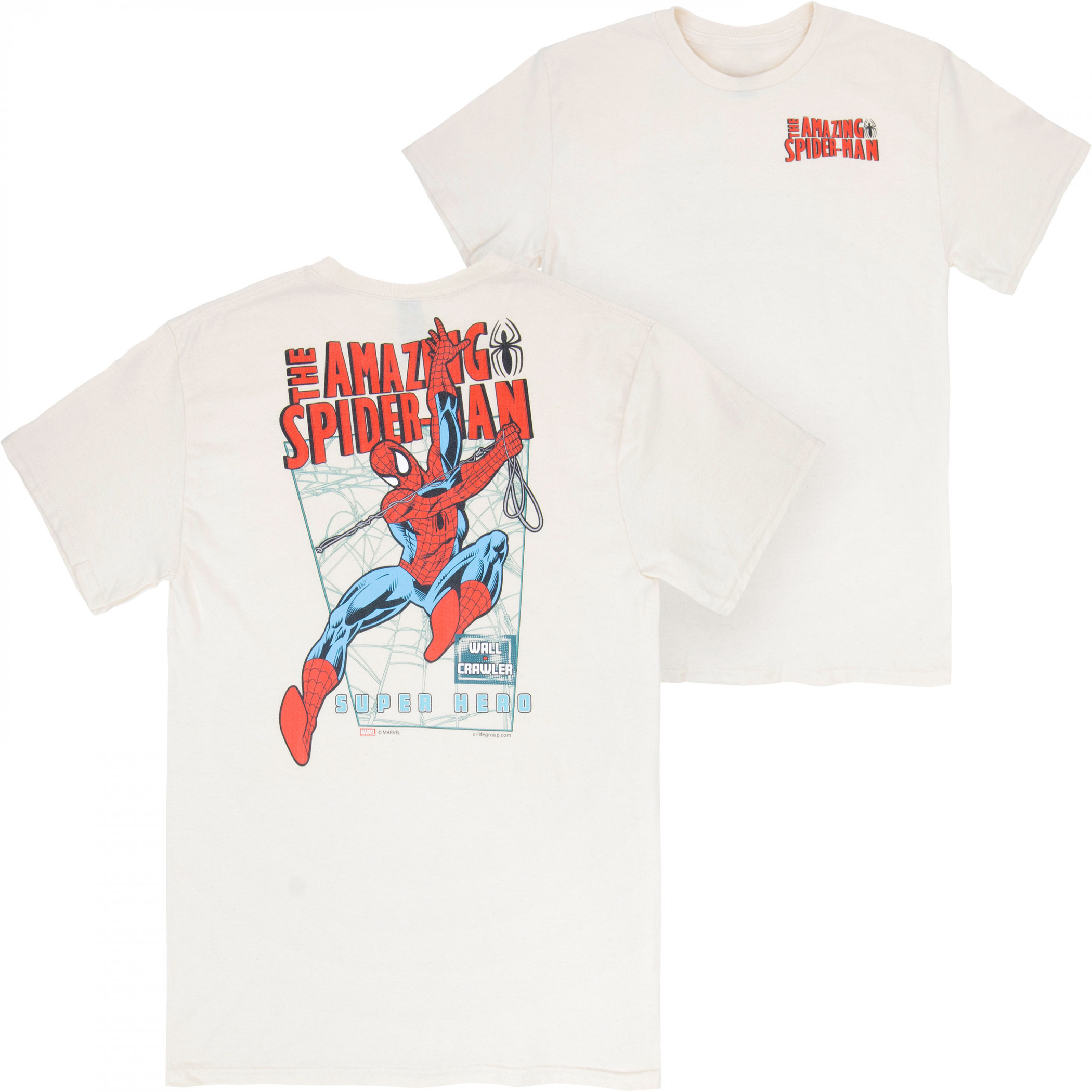 Spider-Man Swinging from The Pages Front and Back Print T-Shirt, Beige