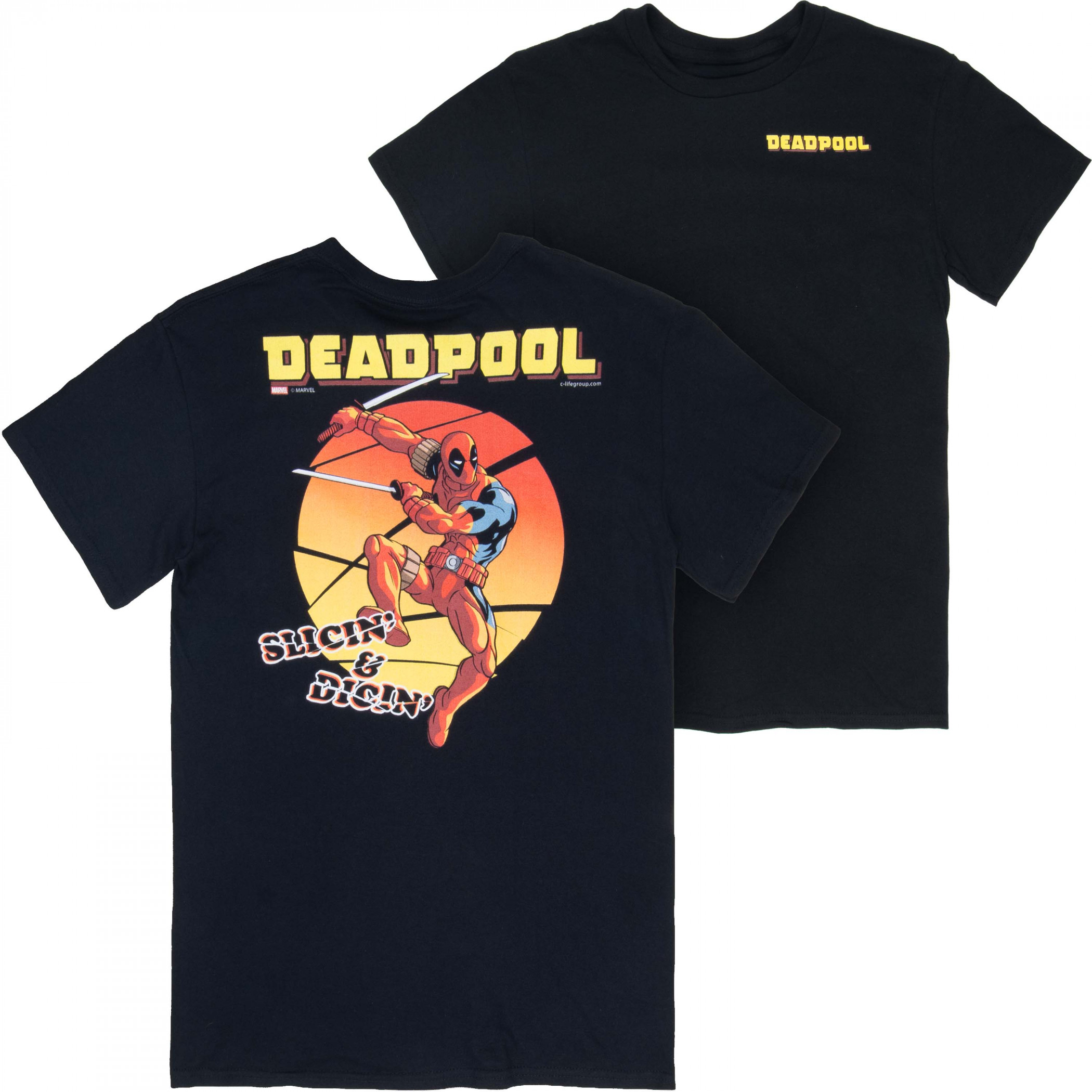 Deadpool Slicin' and Dicin' Front and Back Print T-Shirt, Black