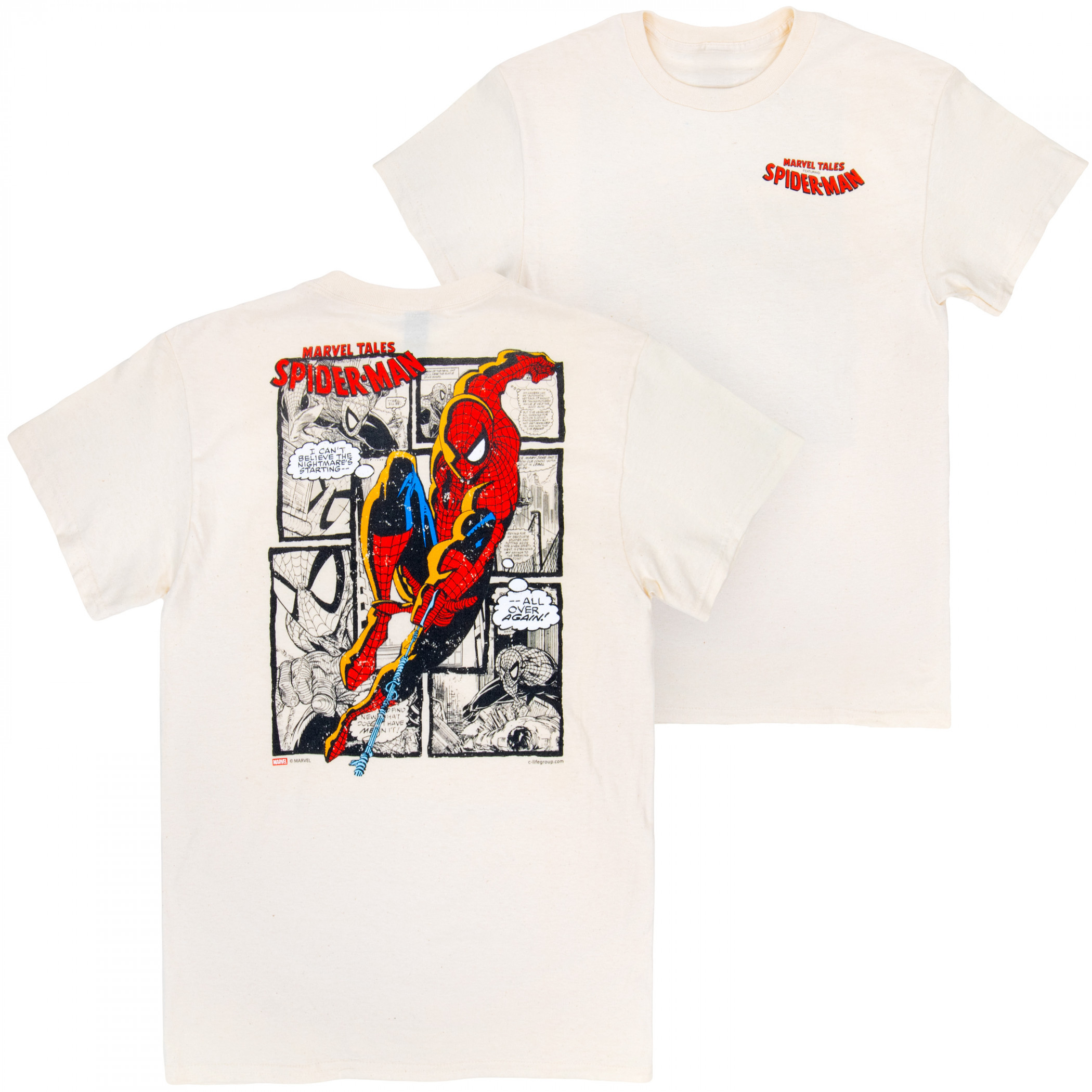 Spider-Man Comic Panels Front and Back Print T-Shirt, Beige