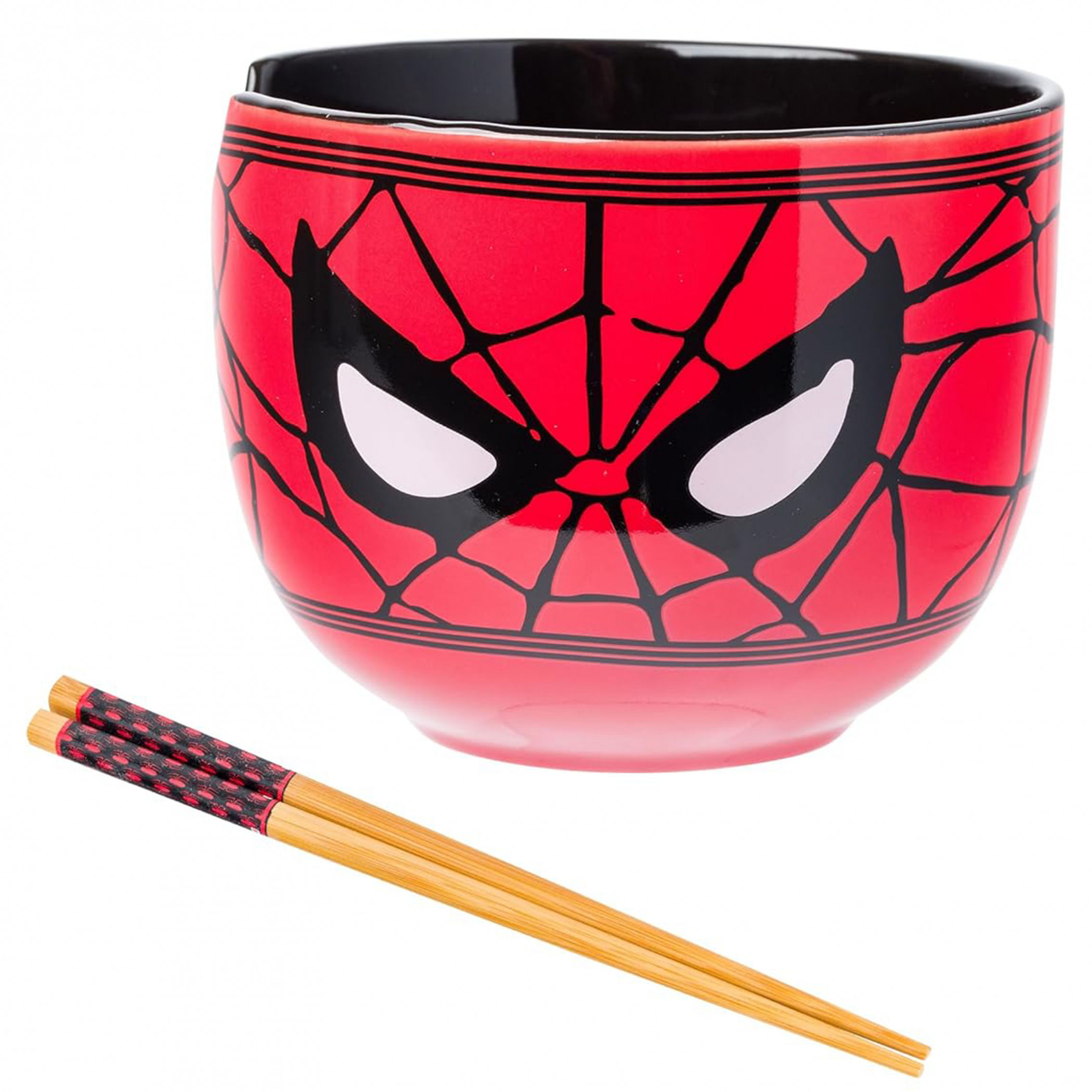 Spider-Man Mask Ramen Bowl with Chopsticks, Red