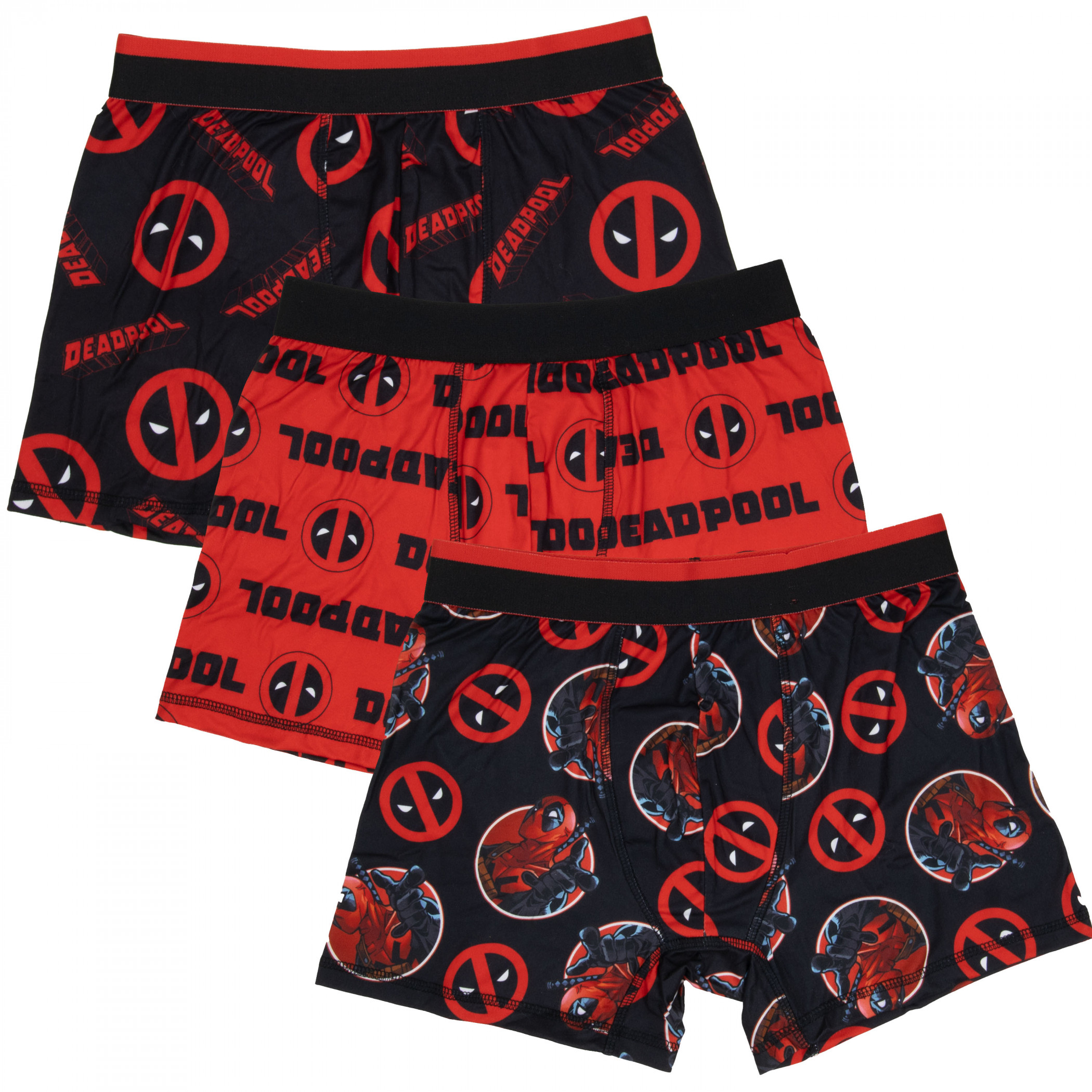 Deadpool Logo Patterns 3-Pair Pack of Boxer Briefs, Red
