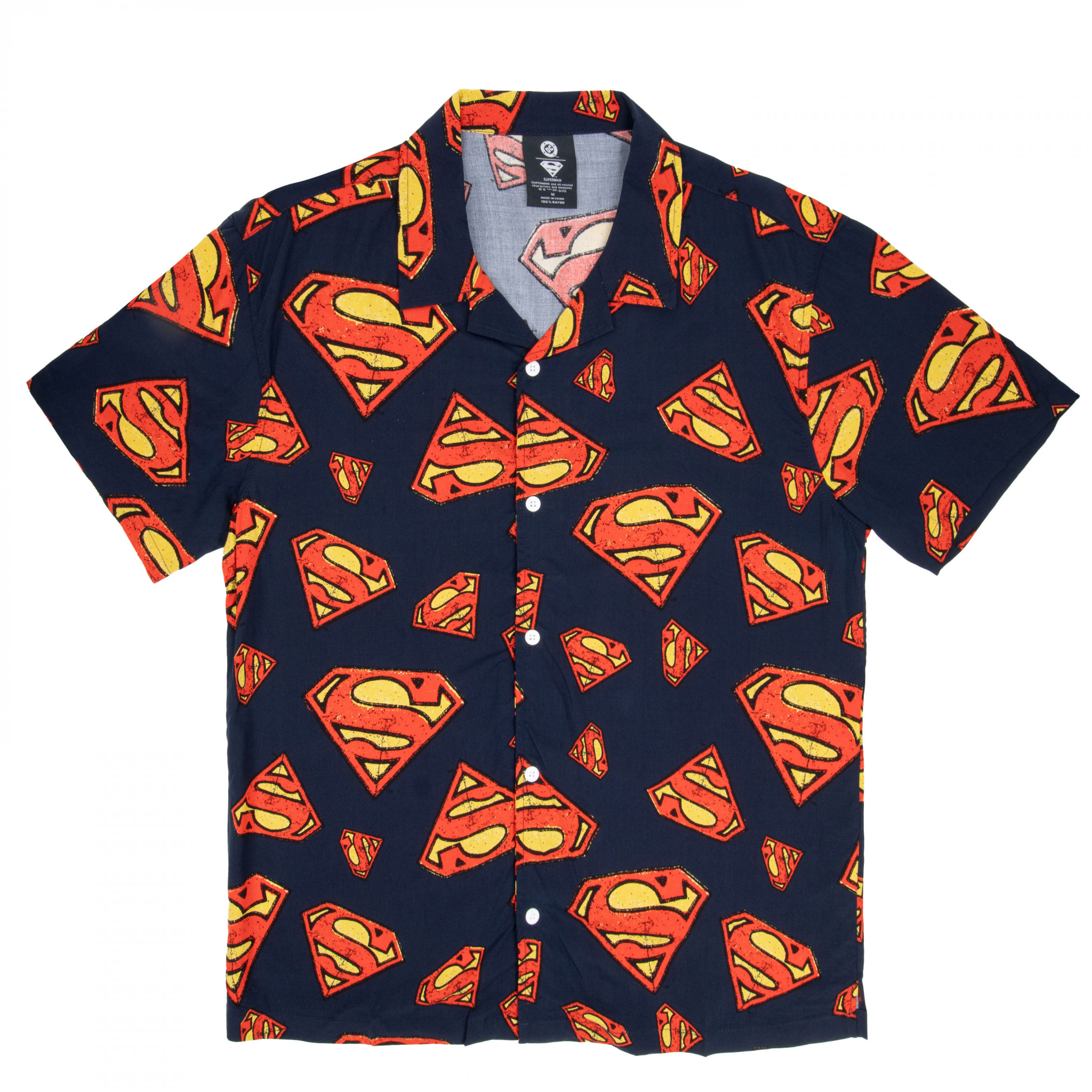 Superman Classic Logo Collage Button-Down Shirt, Black