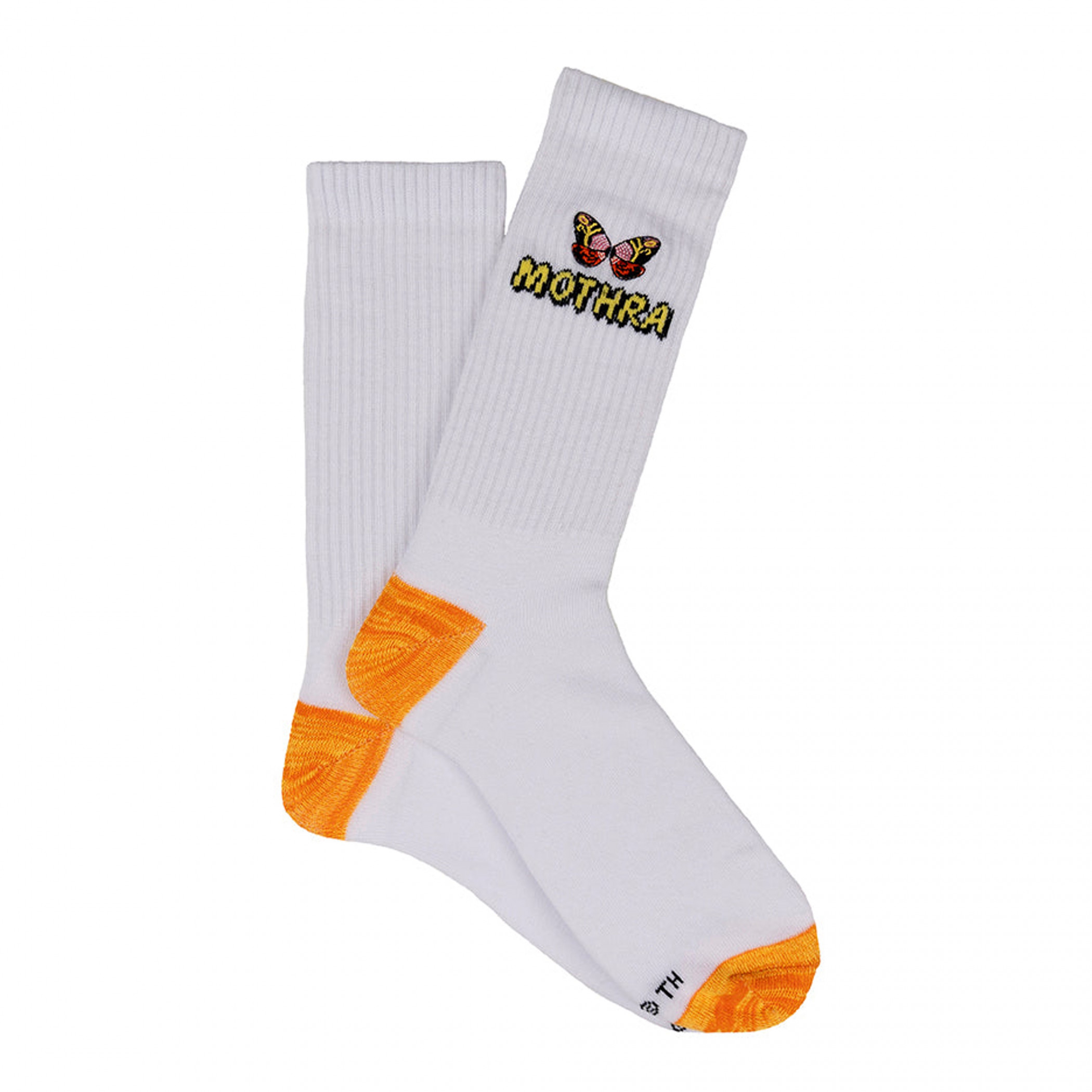 Godzilla Mothra Embroidered Crew Socks, White