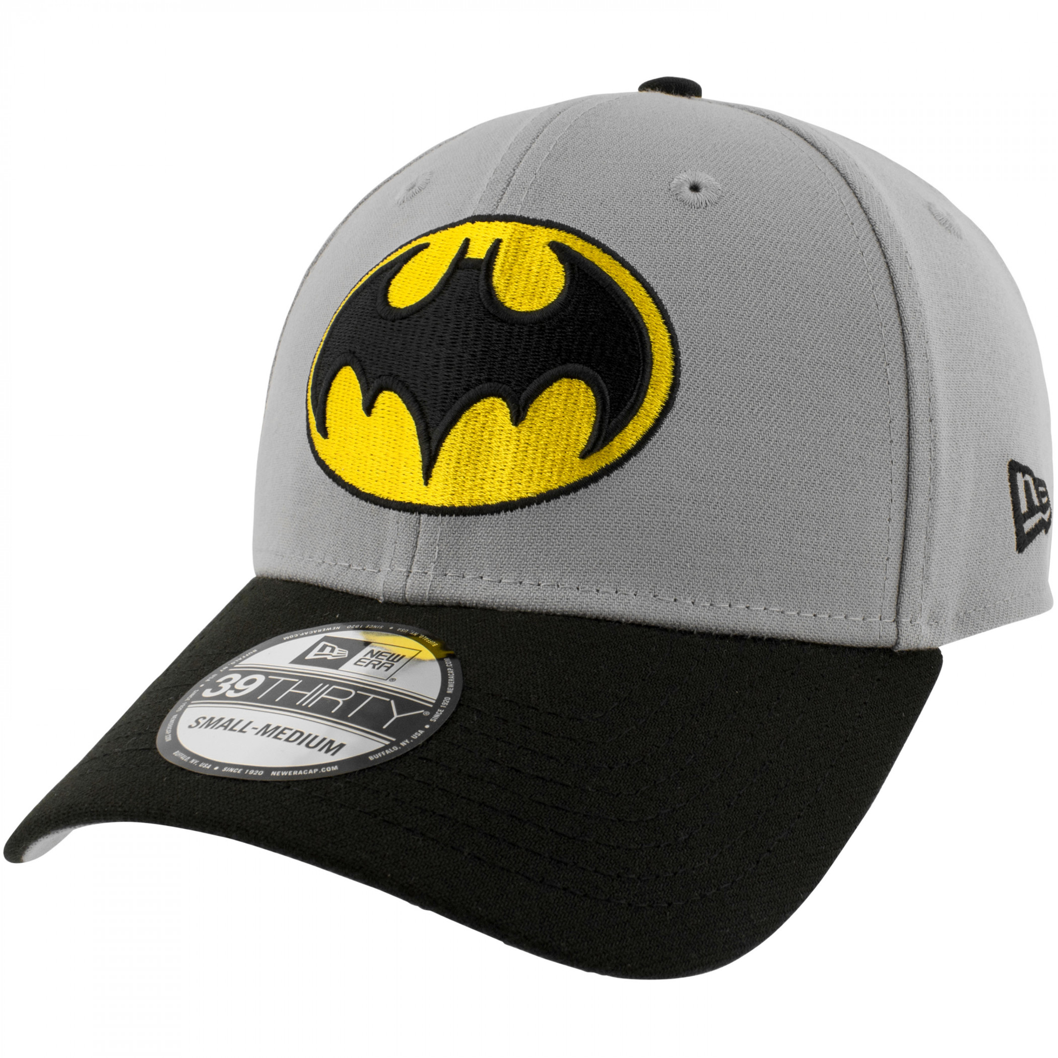Batman The Animated Series Chest Logo New Era 39Thirty Fitted Hat, Grey