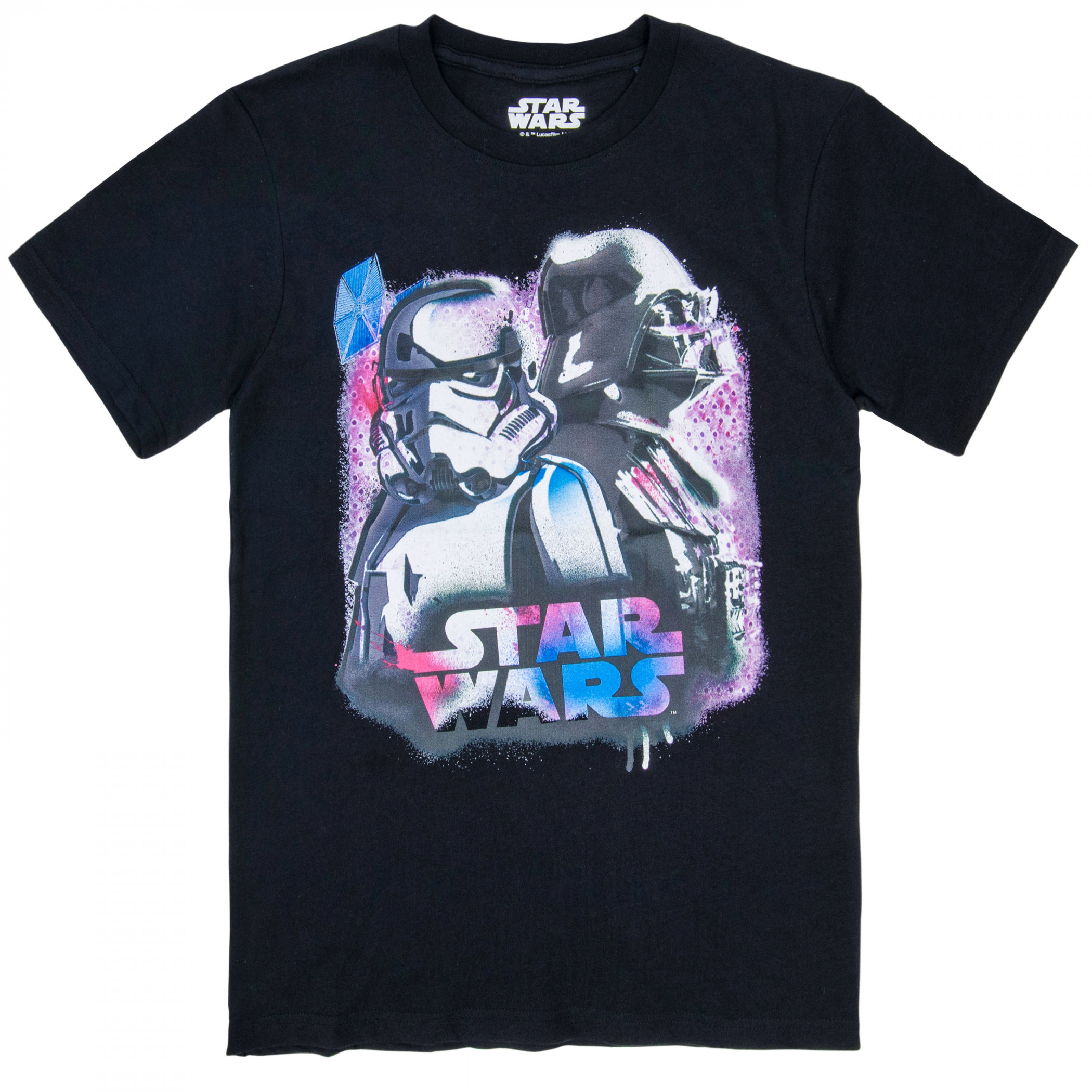 Star Wars Neon Darth Vader and StormtrooperT-Shirt, Black