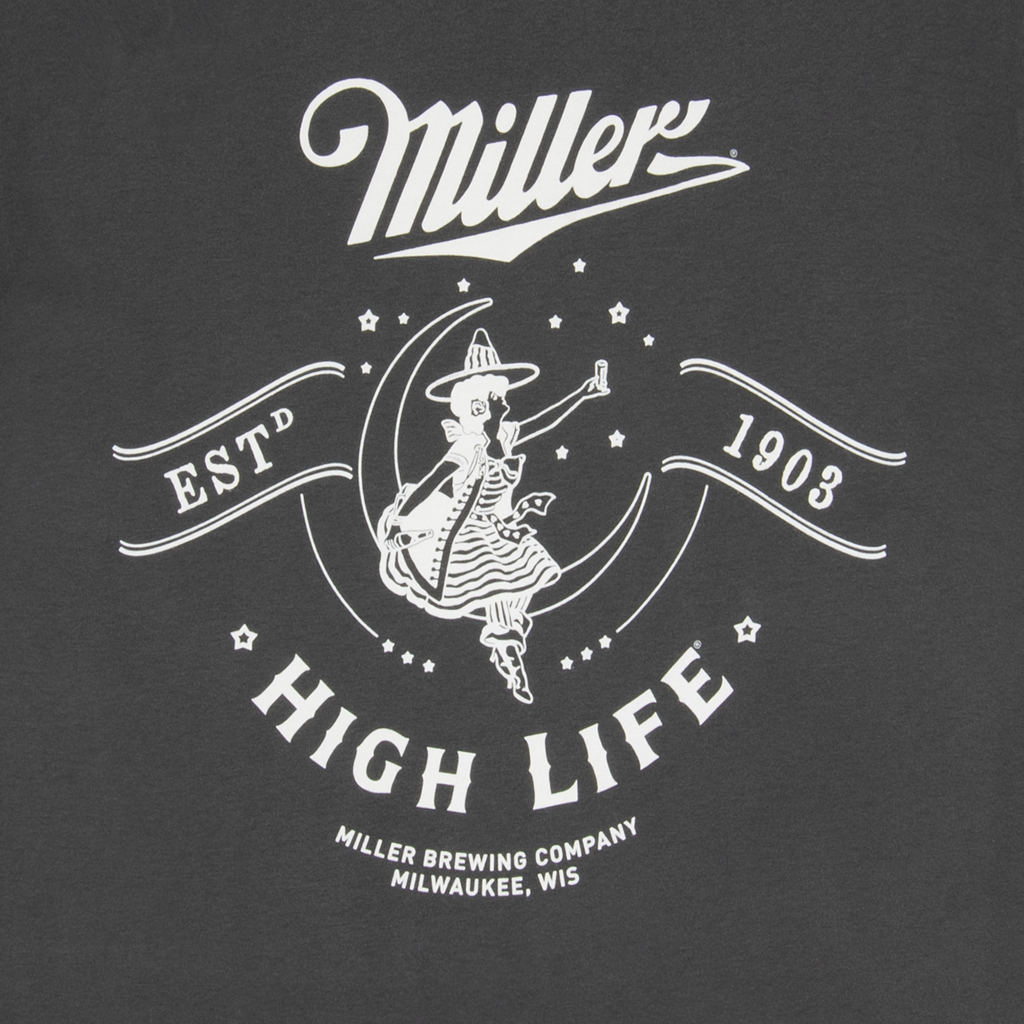 Miller High Life Girl in The Moon 1903 Logo Grey Colorway T-Shirt