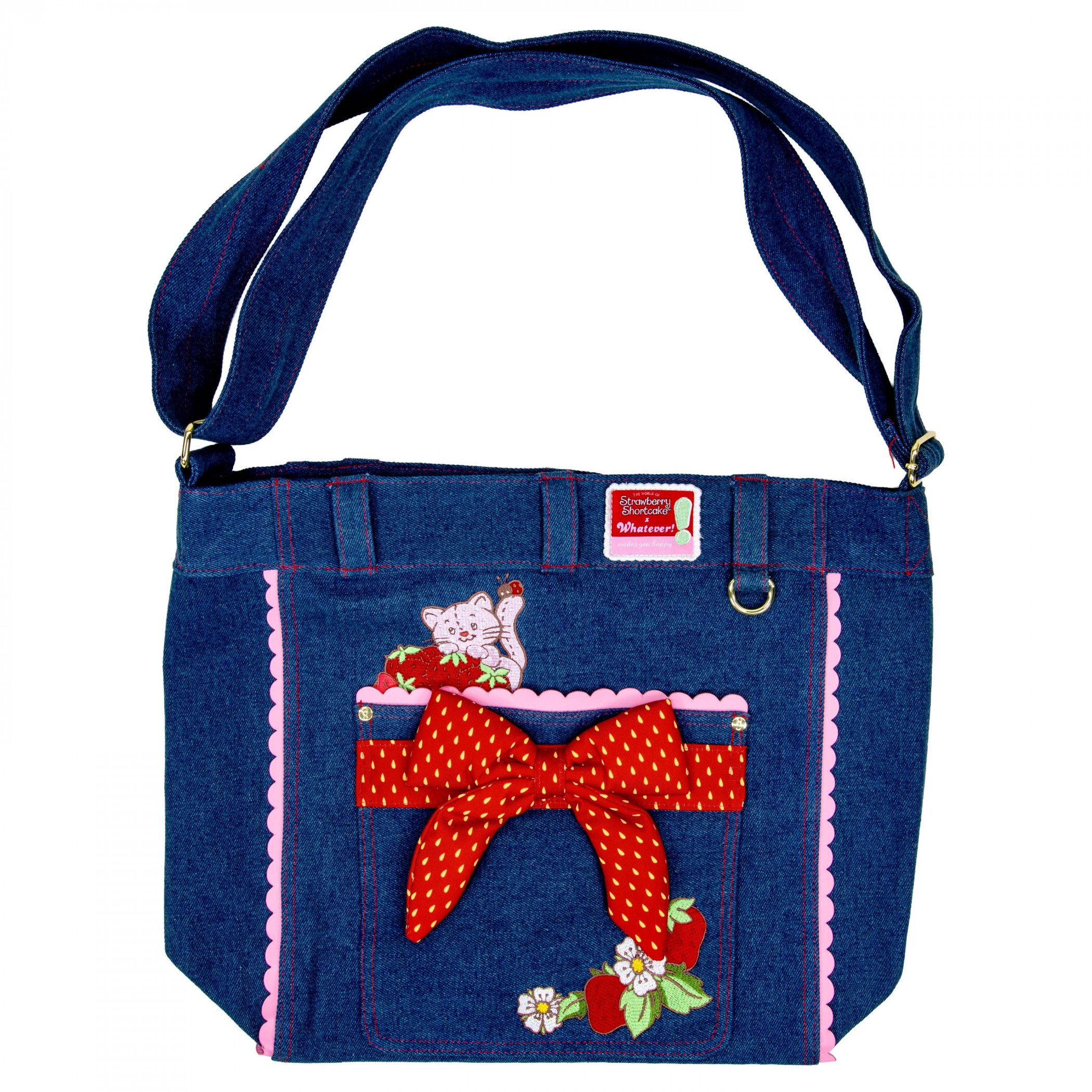 Strawberry Shortcake Denim Tote Bag with Charm, Blue