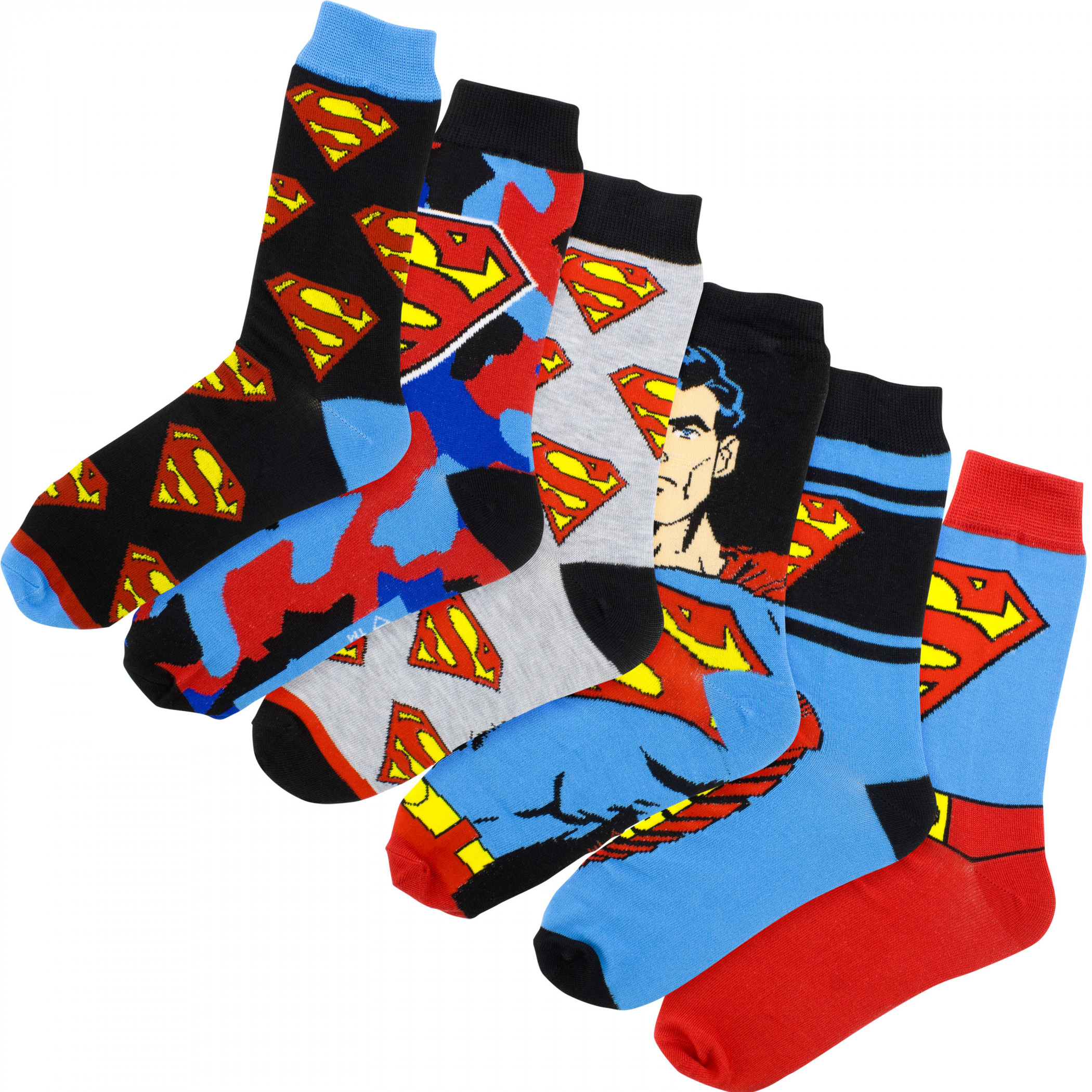 Superman Iconic Logos 6-Pack Crew Socks, Multi-Color
