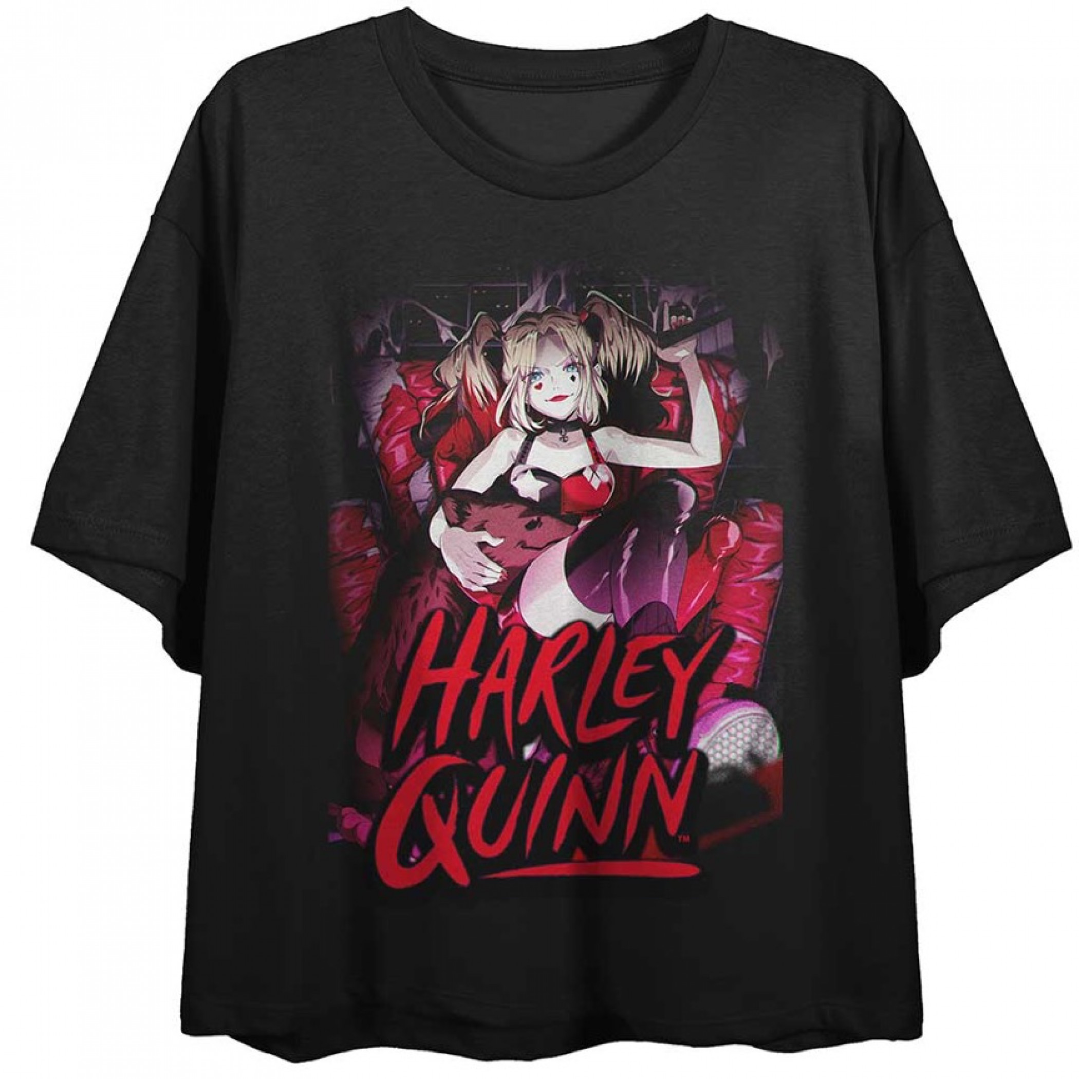 DC Comics Harley Quinn Crop T-Shirt, Black