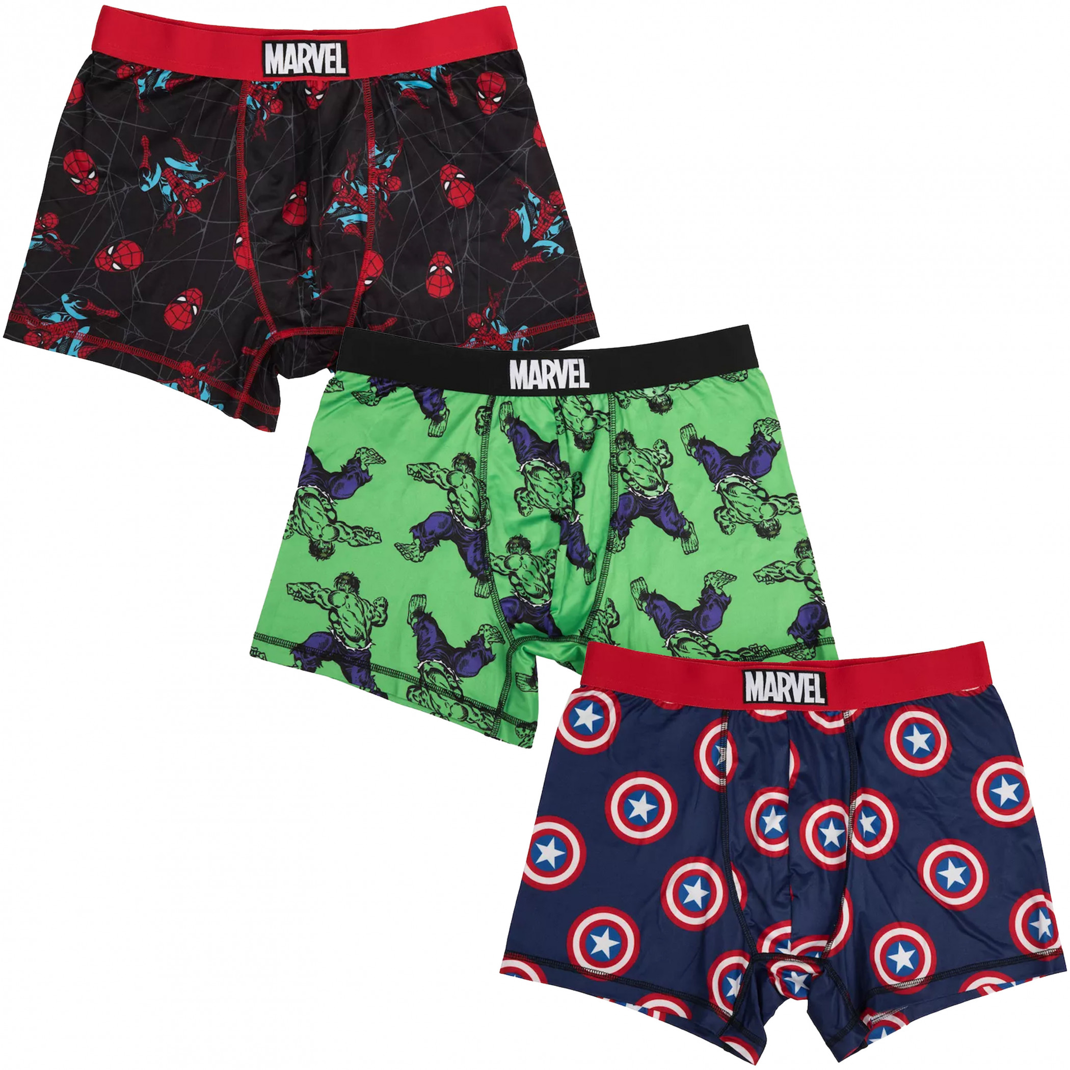 Captain America Hulk and Spider-Man Hero Pattern 3-Pack Boxer Briefs, Multi-Color