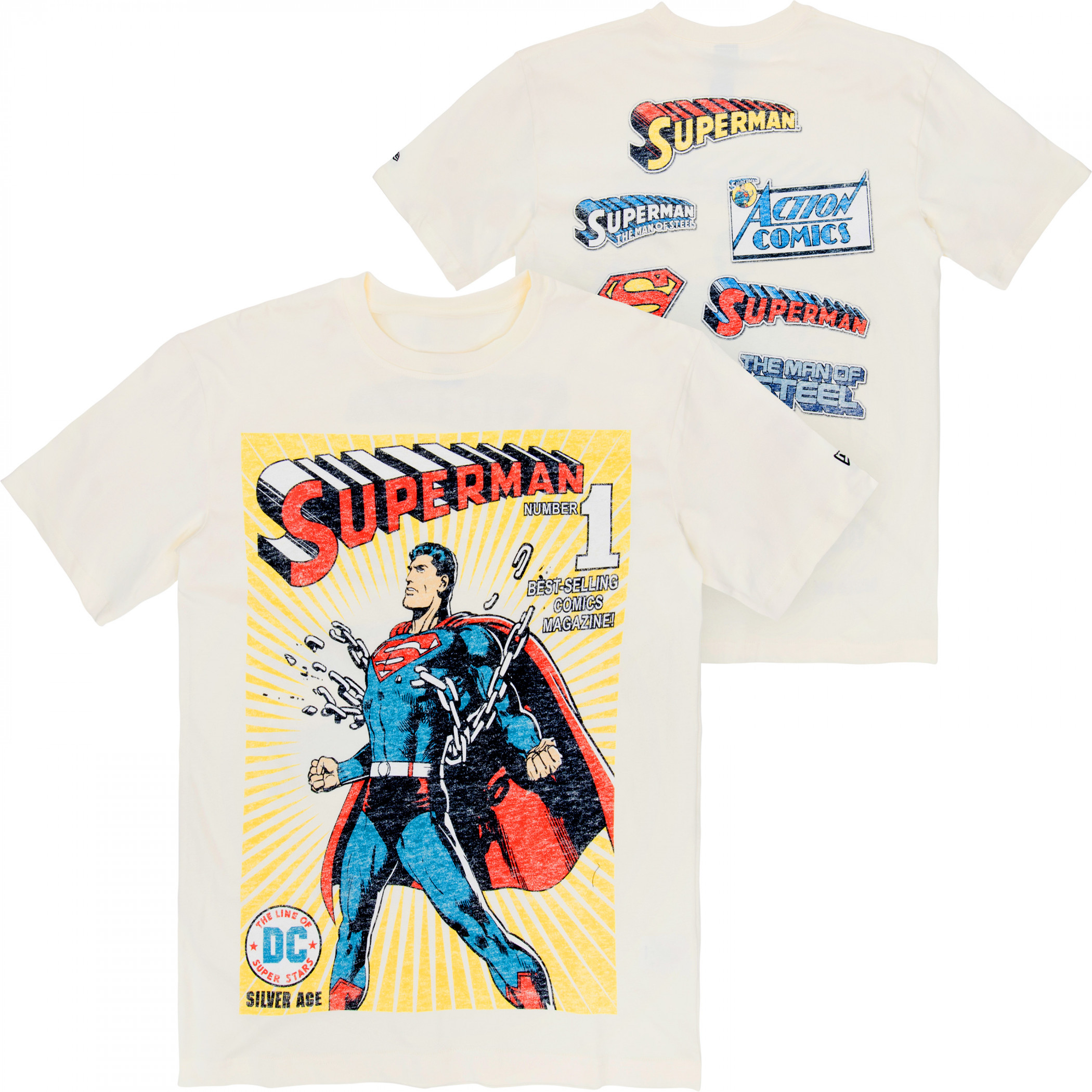 Superman Logo Collection Front and Back Print NEW ERA T-Shirt, Beige