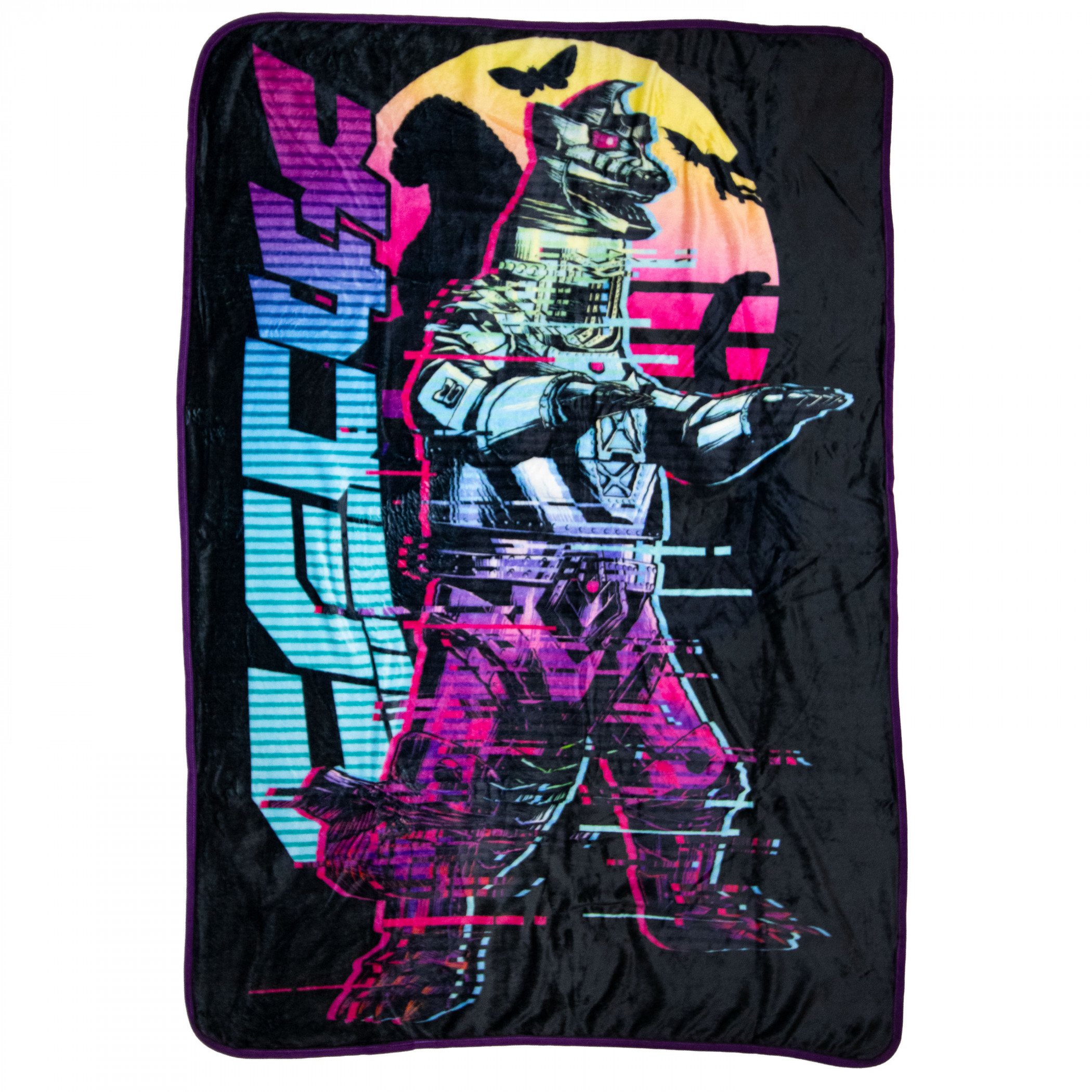 Mechagodzilla Glitched Sunset Fleece Throw Blanket, Black
