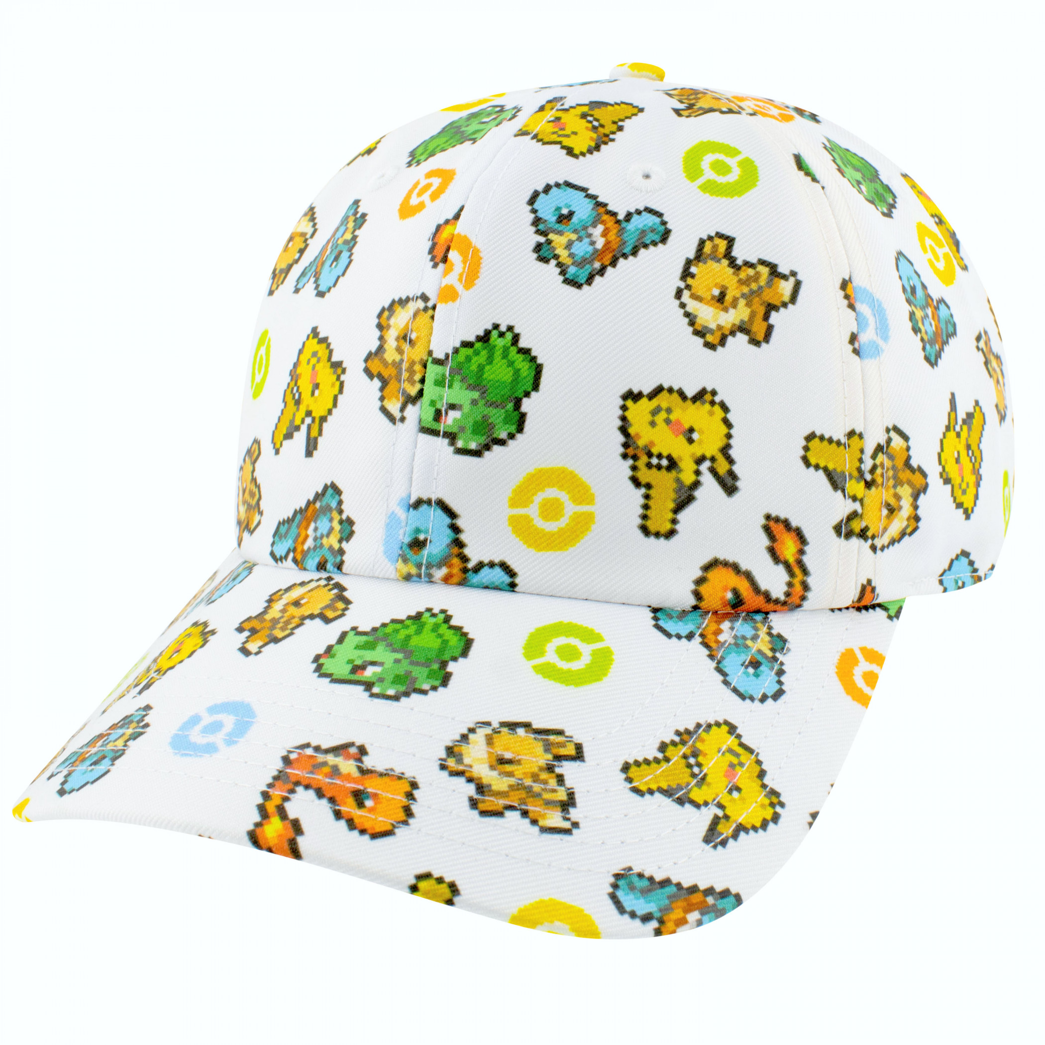 Pokemon Pixel Sprites White Snapback Hat, Multi-Color