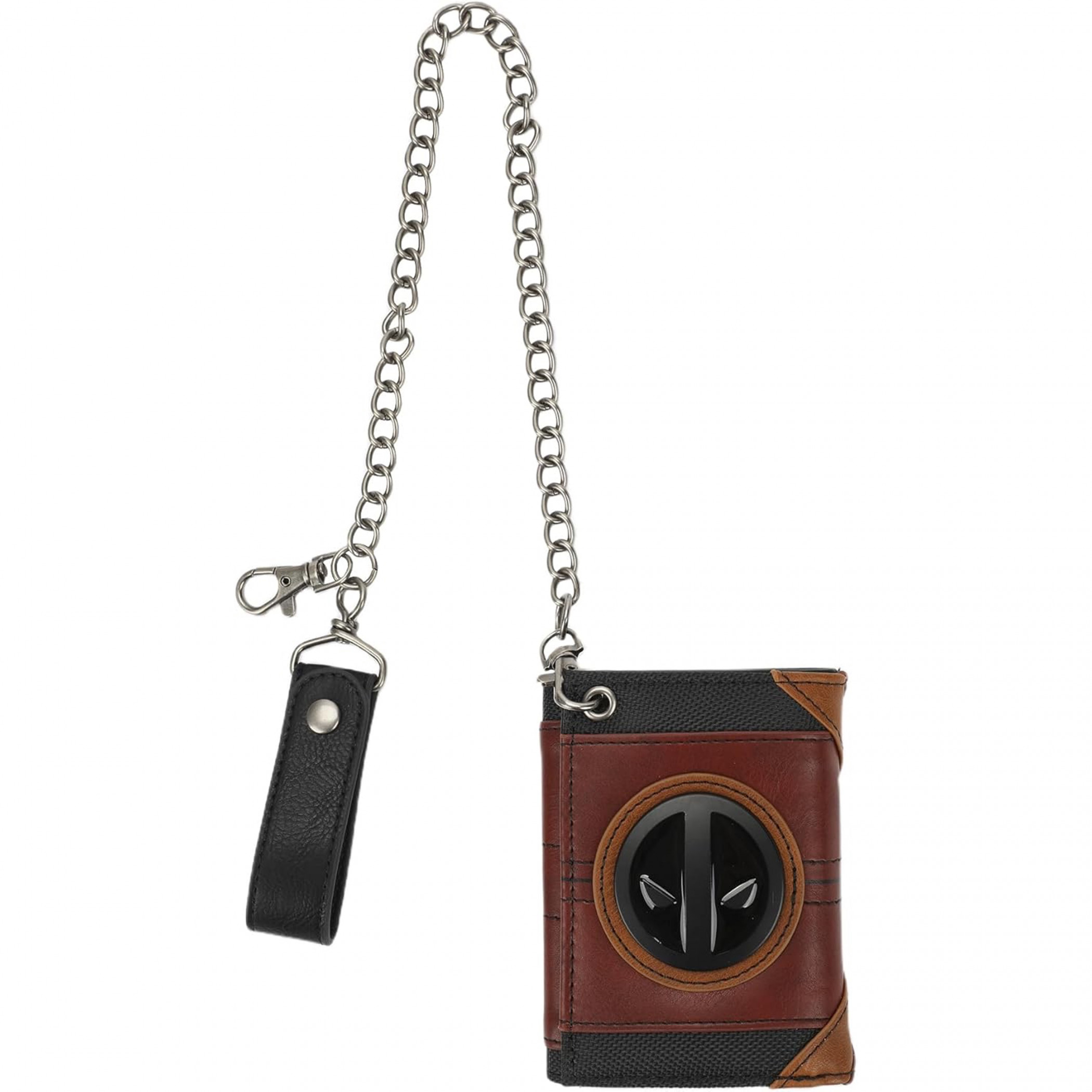 Deadpool Metal Badge Symbol Trifold Chain Wallet, Multi-Color