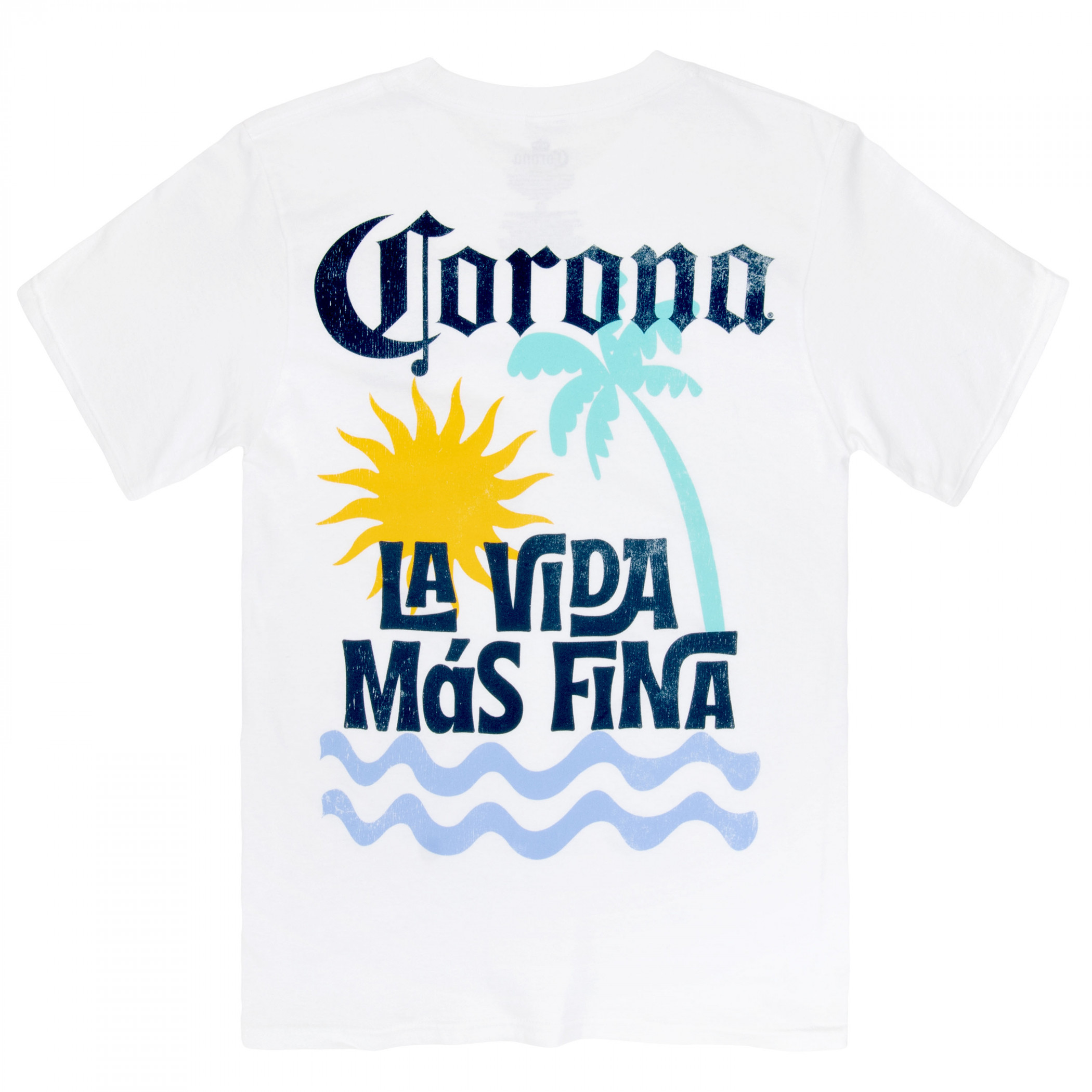 Corona Extra La Vida Mas Fina Beach Front and Back Print T-Shirt