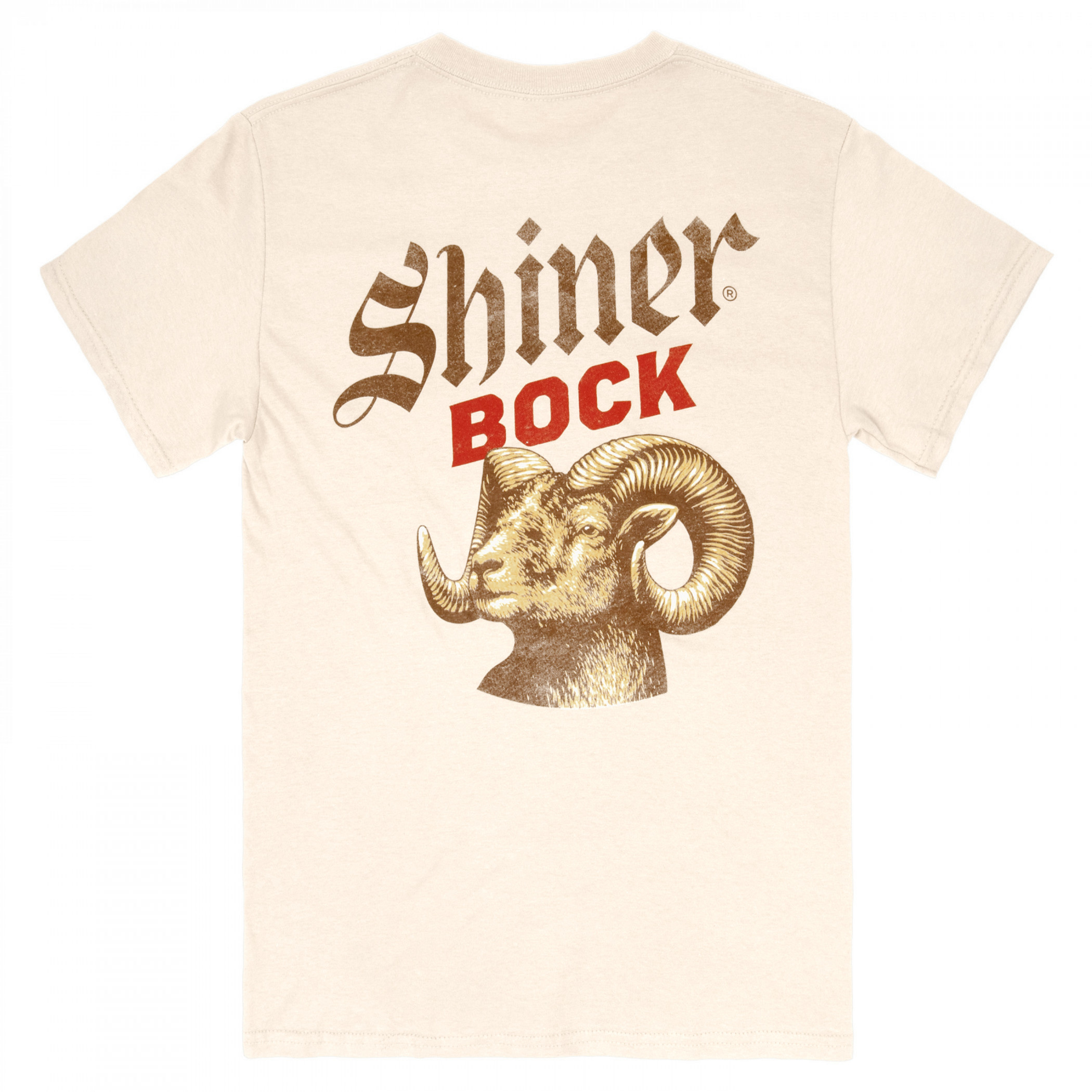 Shiner Bock Bottle Label Beige Colorway Front and Back Print T-Shirt