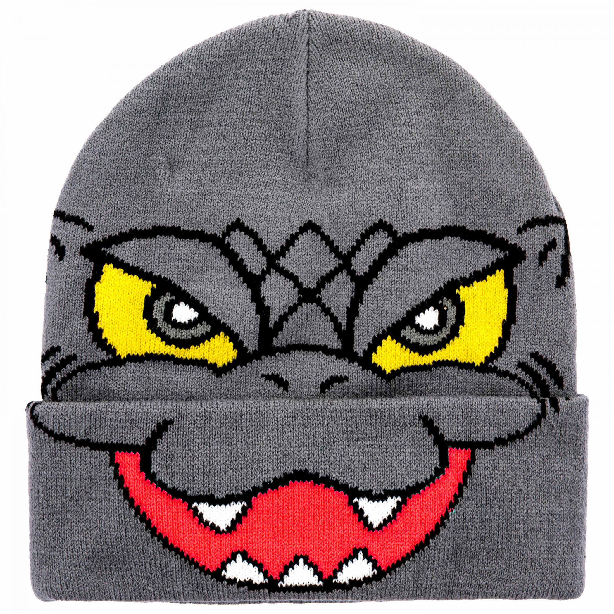 Godzilla Chibi Big Face Acrylic Knit Beanie, Grey