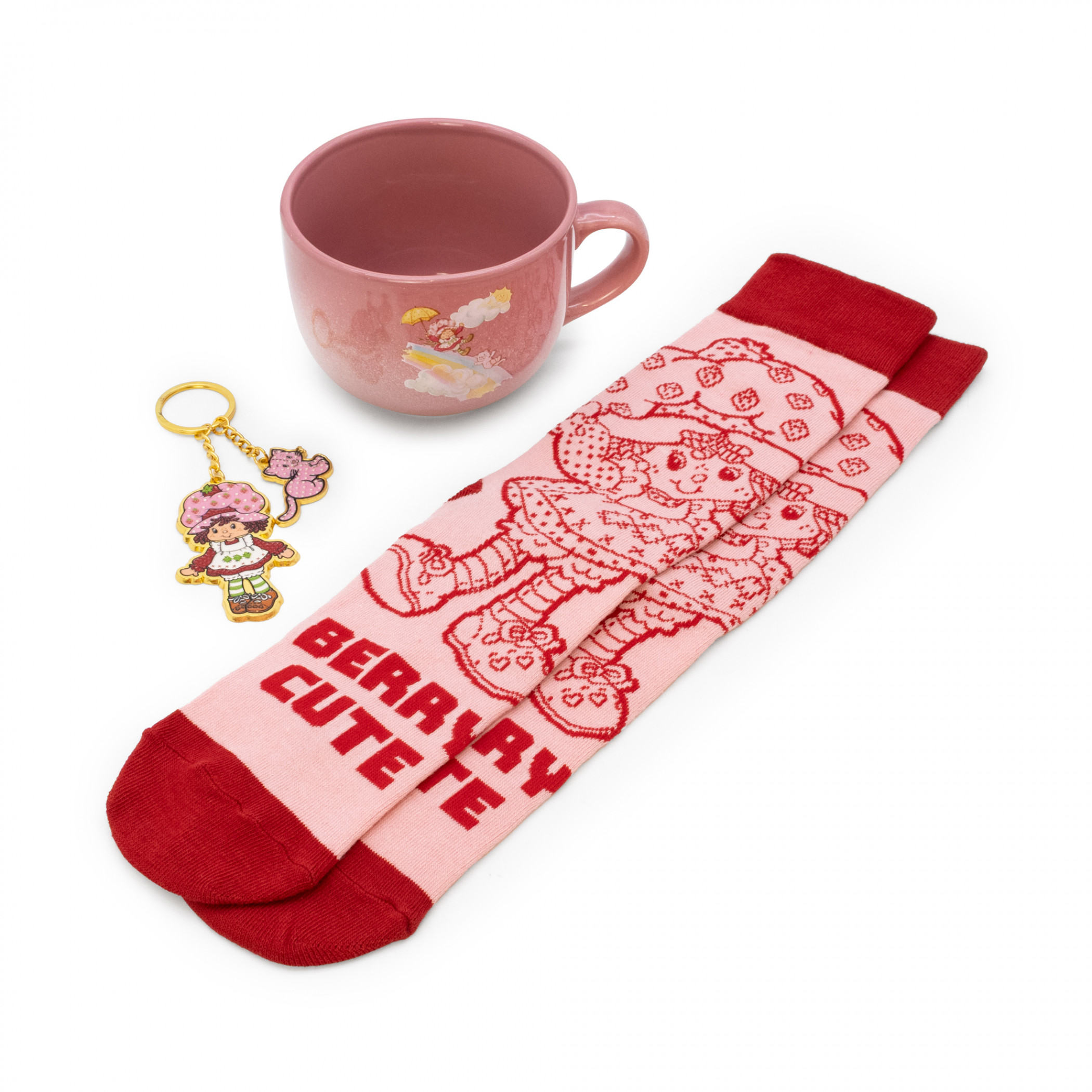 Strawberry Shortcake Mug Sock and Key Chain Gift Set, Pink