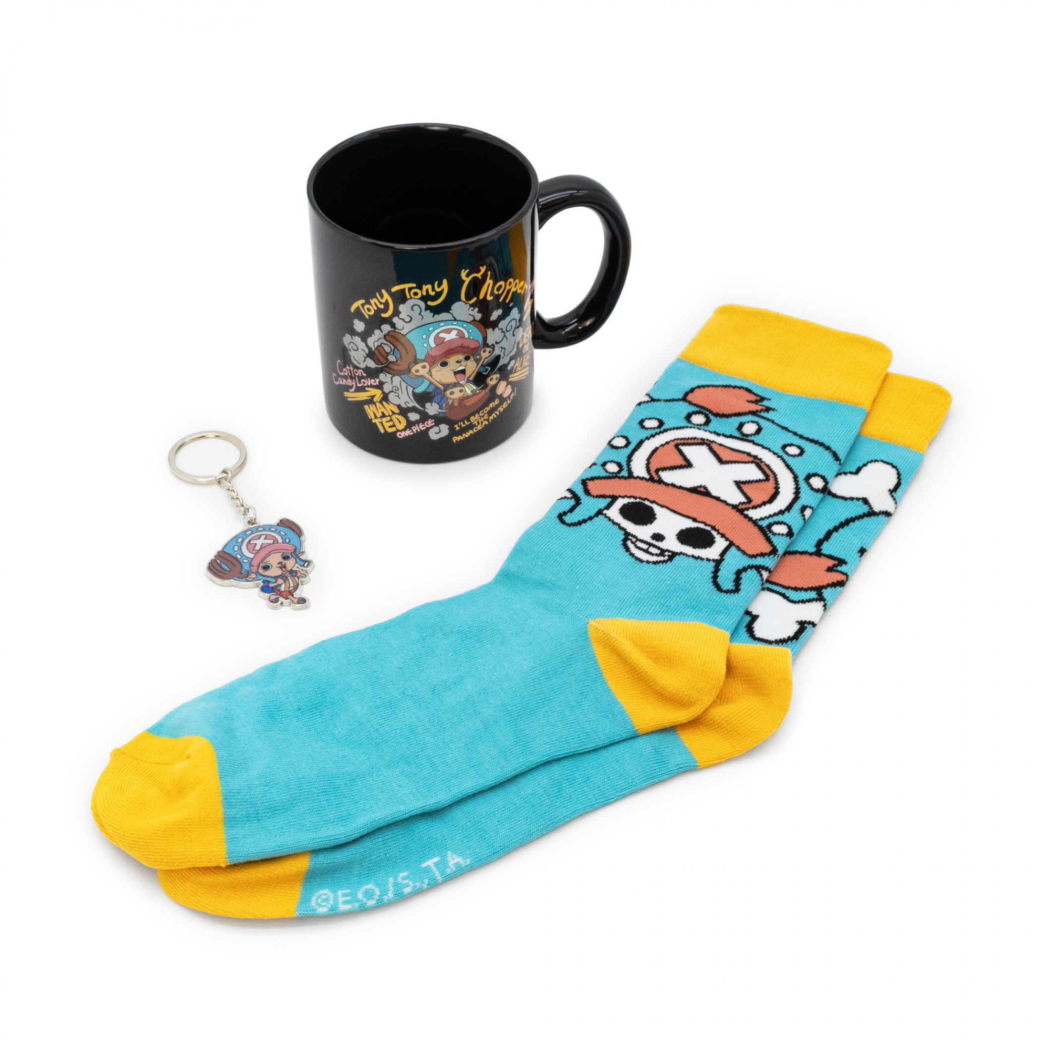 One Piece Wanted Dead or Alive Mug Sock and Key Chain Gift Set, Multi-Color