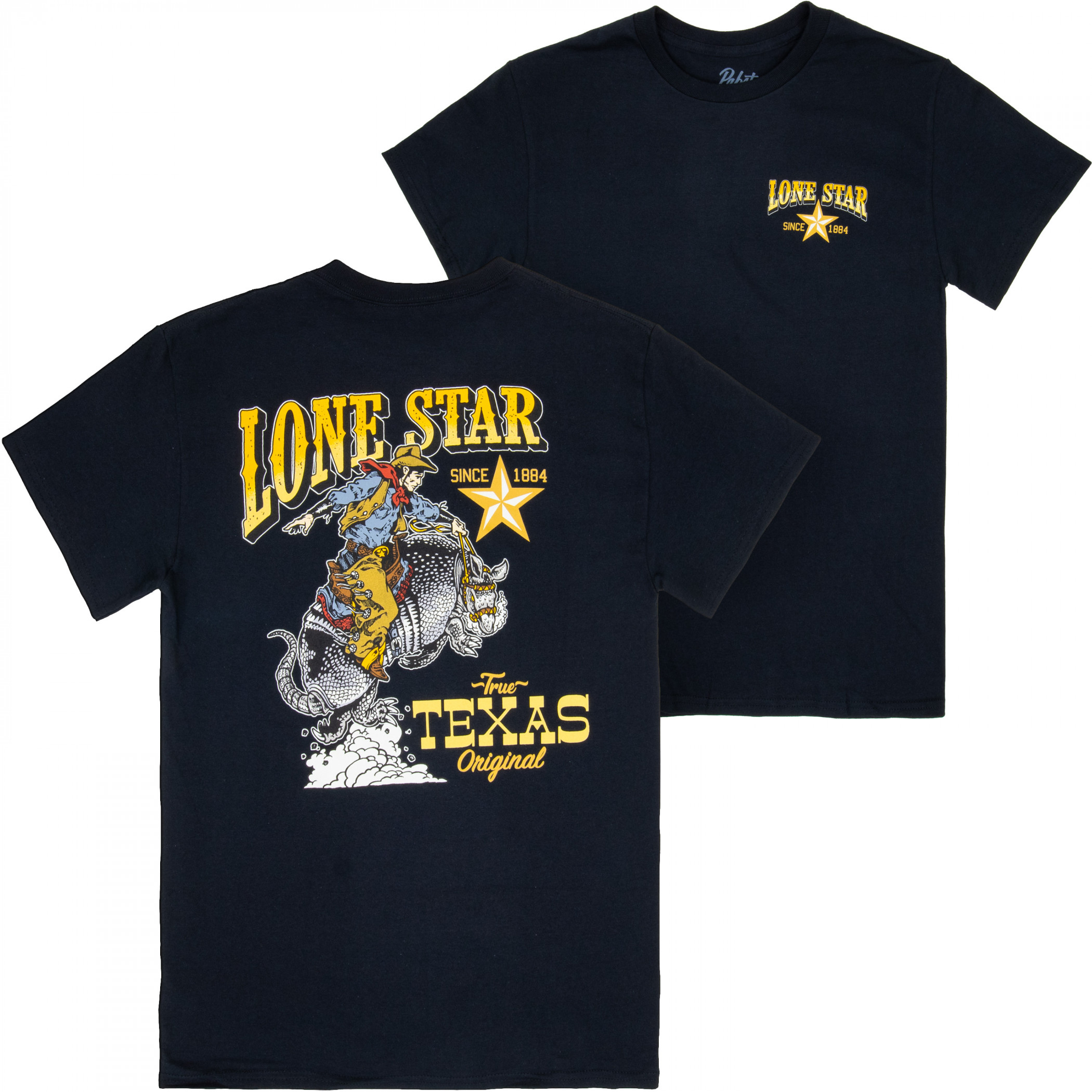 Lone Star Beer Blazing Saddles Black Front and Back Print T-Shirt