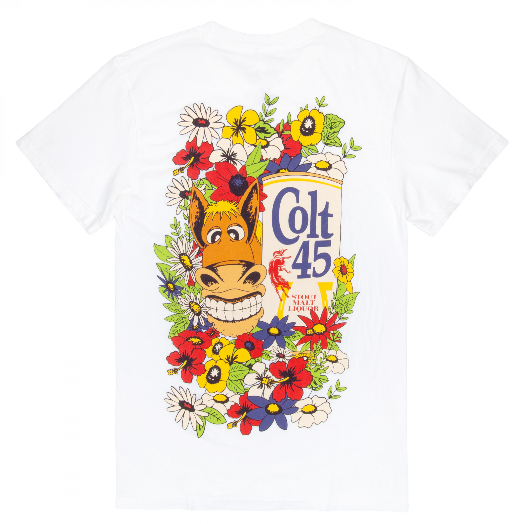 Colt 45 Floral White Front and Back Print T-Shirt