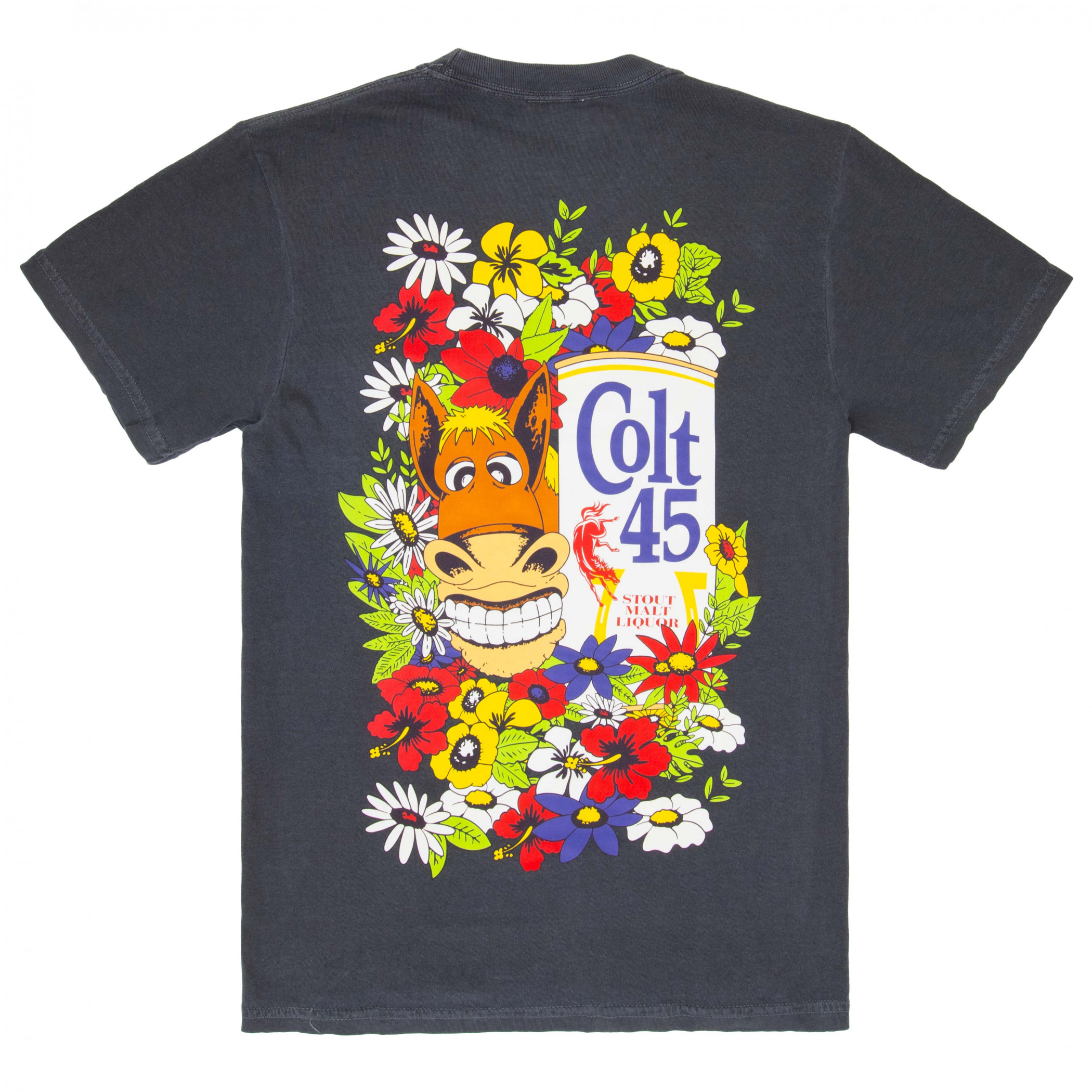Colt 45 Floral Black Front and Back Print T-Shirt