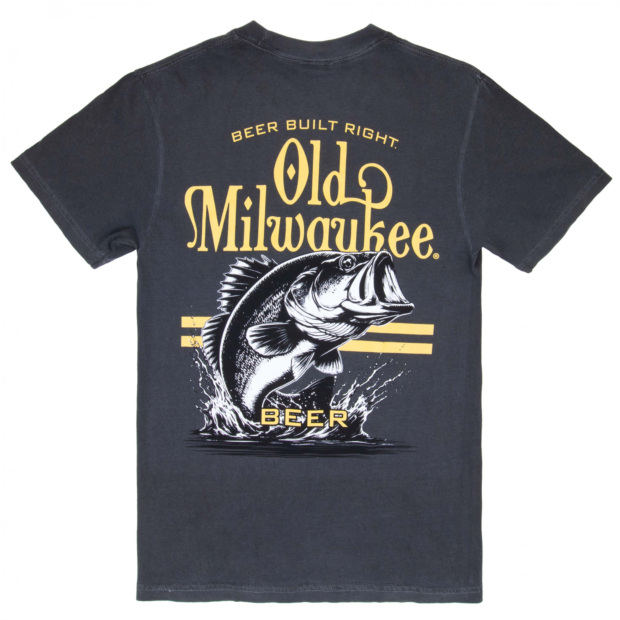 Old Milwaukee Bass Fishing Black Front and Back Print T-Shirt