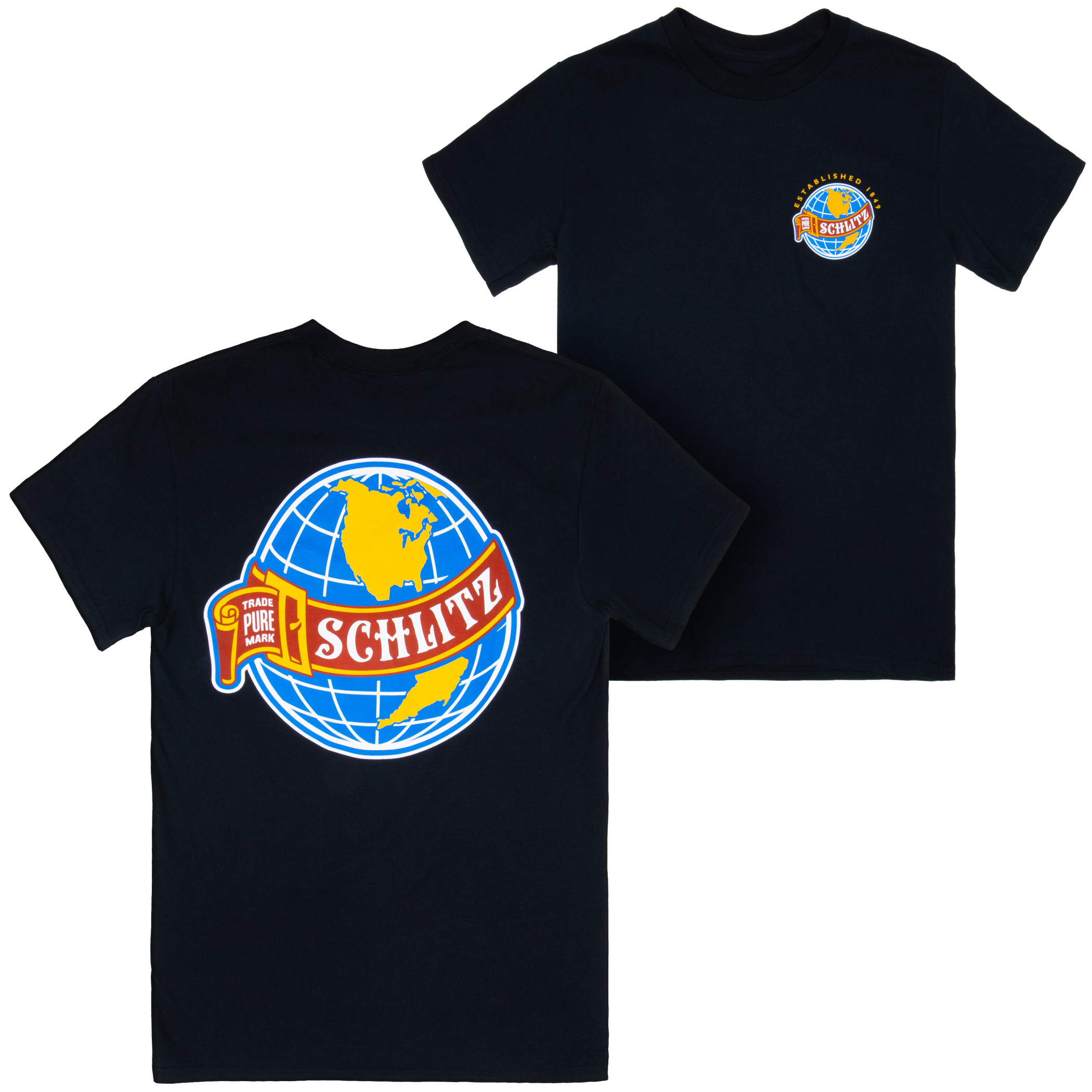 Schlitz World Logo Black Front and Back Print T-Shirt