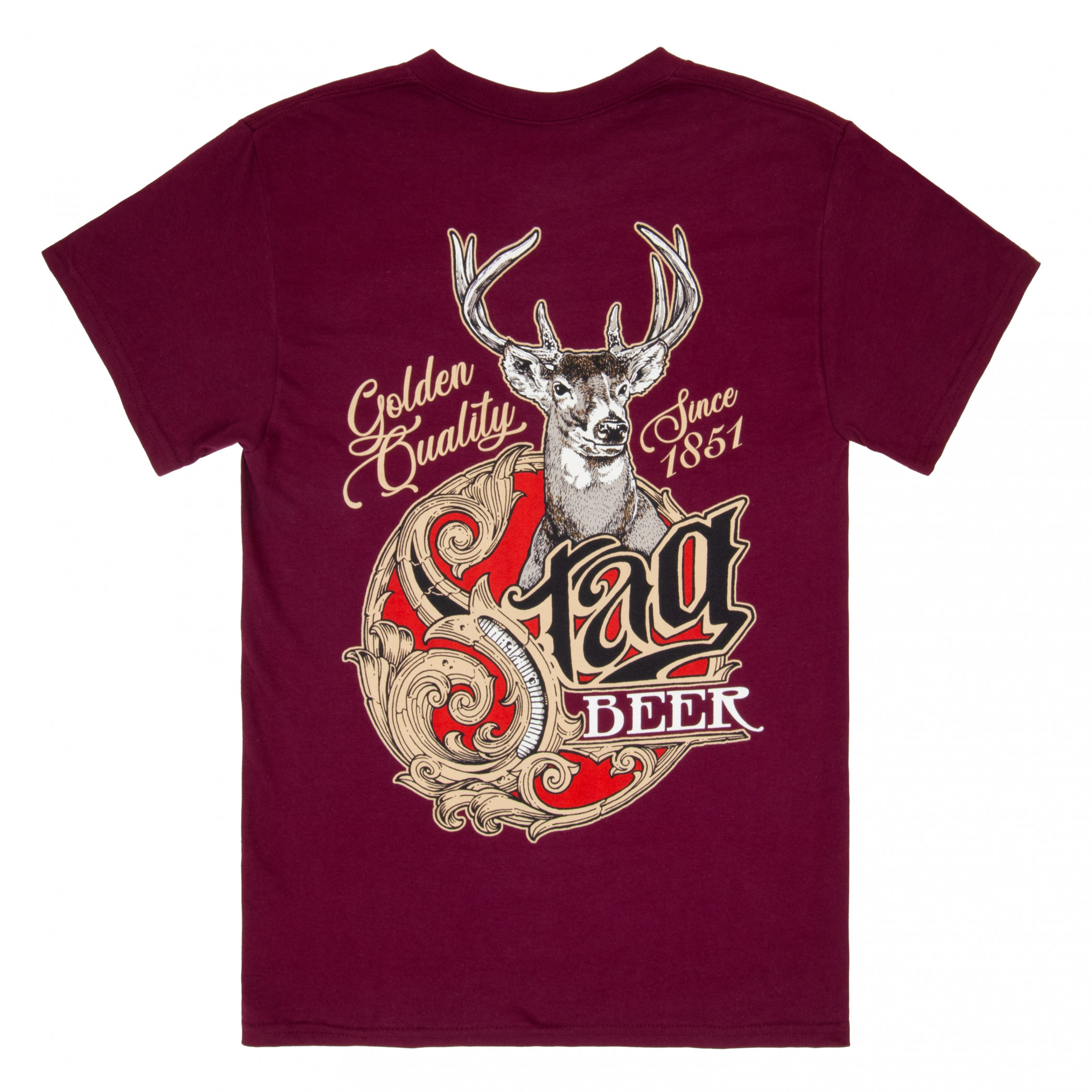 Stag Beer Logo Red Front and Back Print T-Shirt
