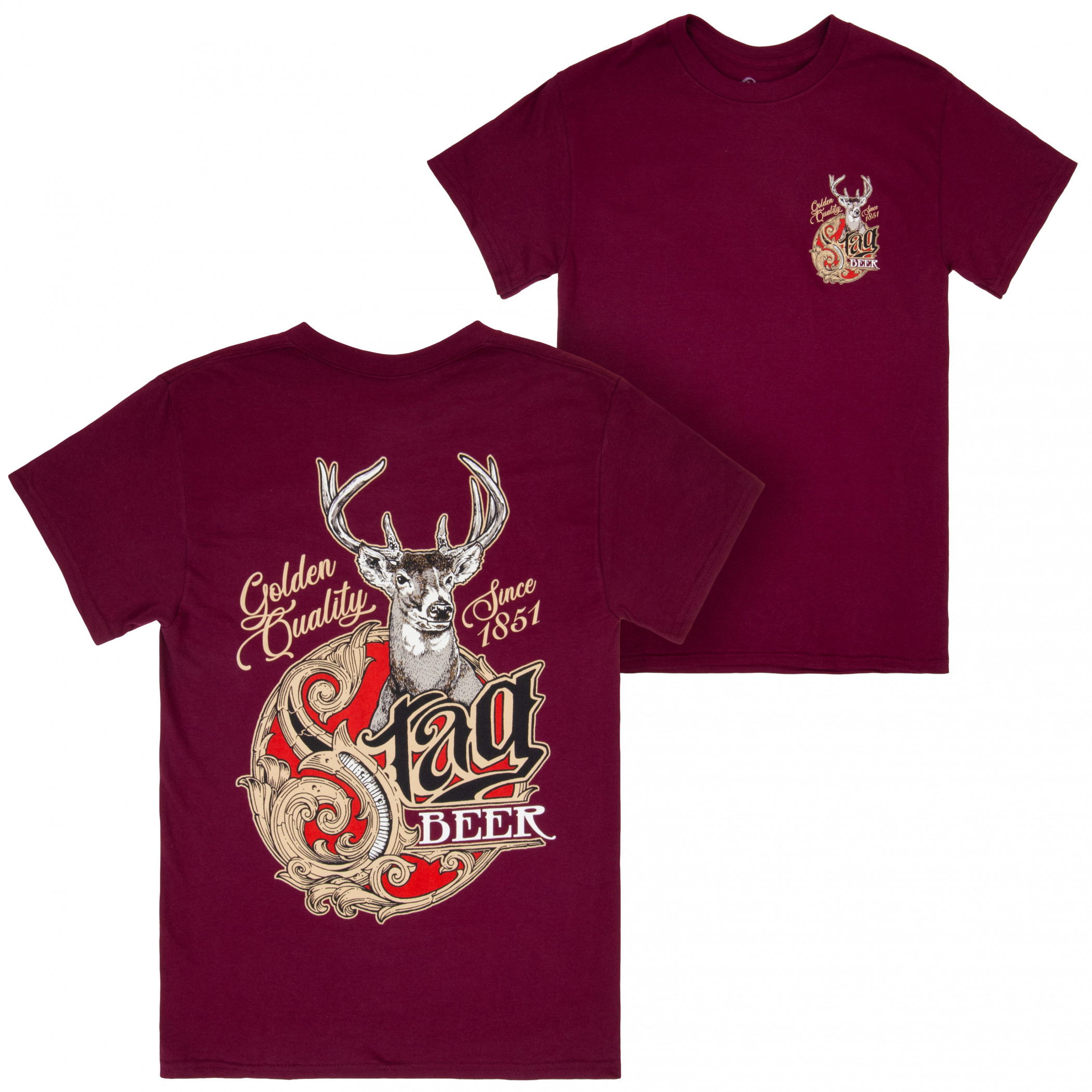 Stag Beer Logo Red Front and Back Print T-Shirt