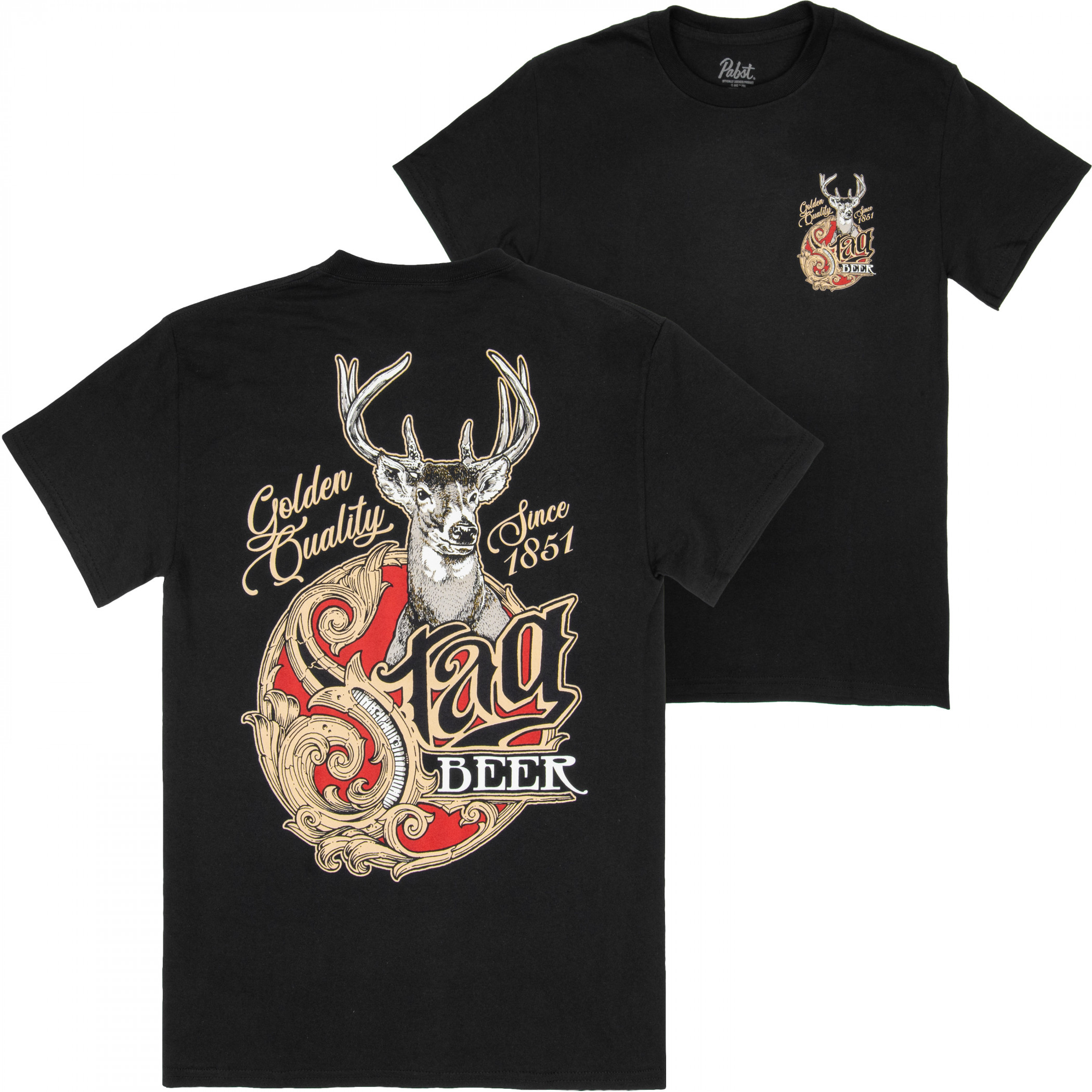 Stag Beer Logo Black Front and Back Print T-Shirt