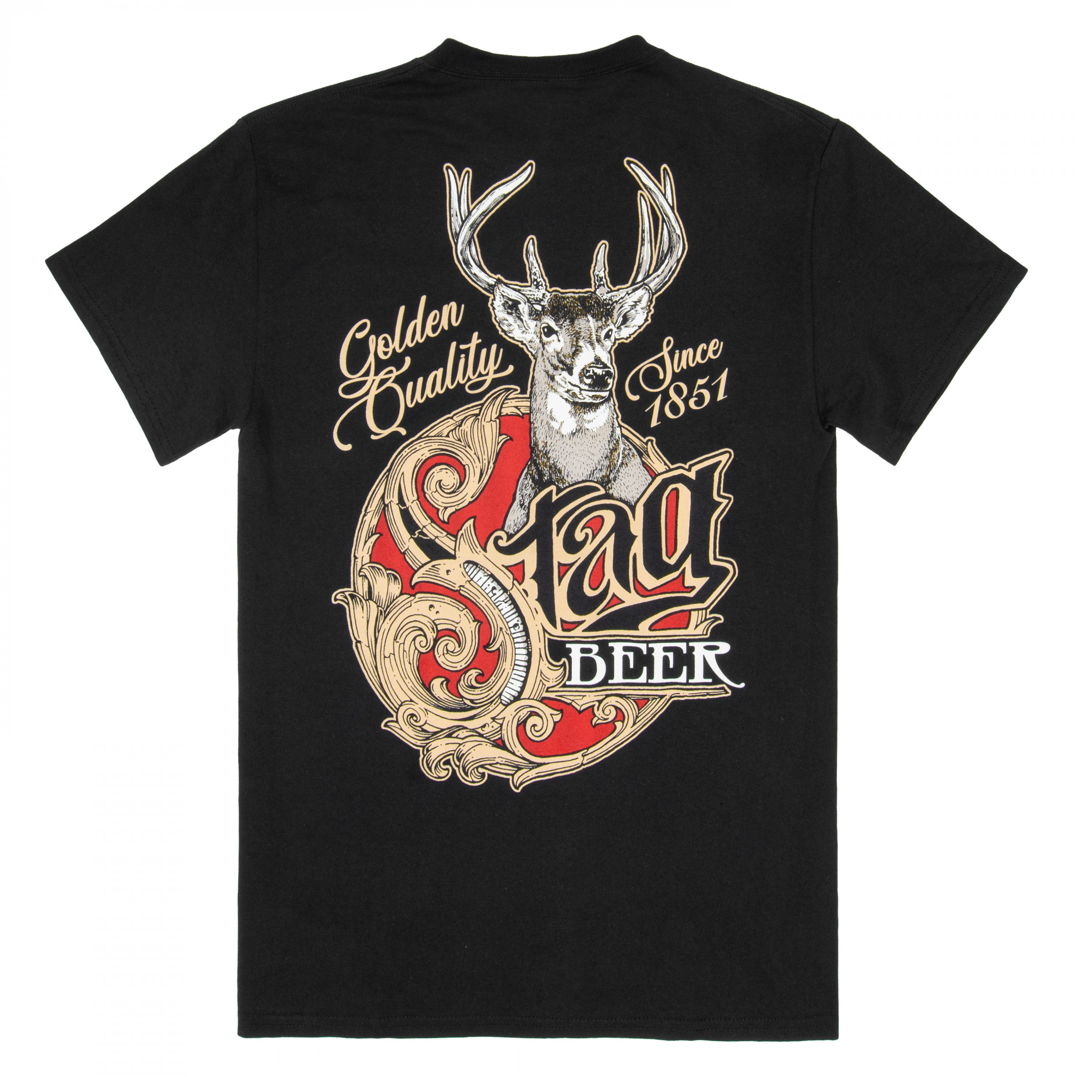 Stag Beer Logo Black Front and Back Print T-Shirt