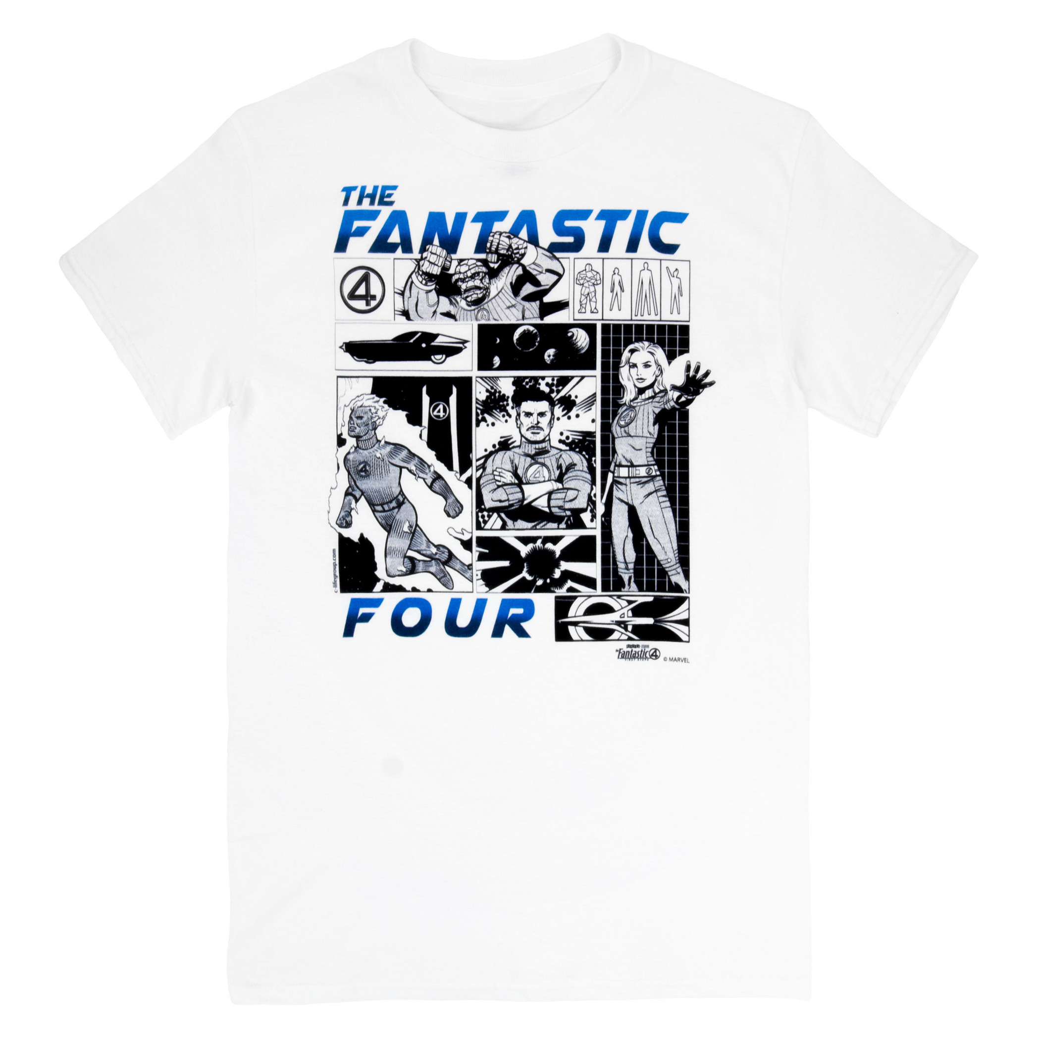 Fantastic Four Black and White Panels T-Shirt, White