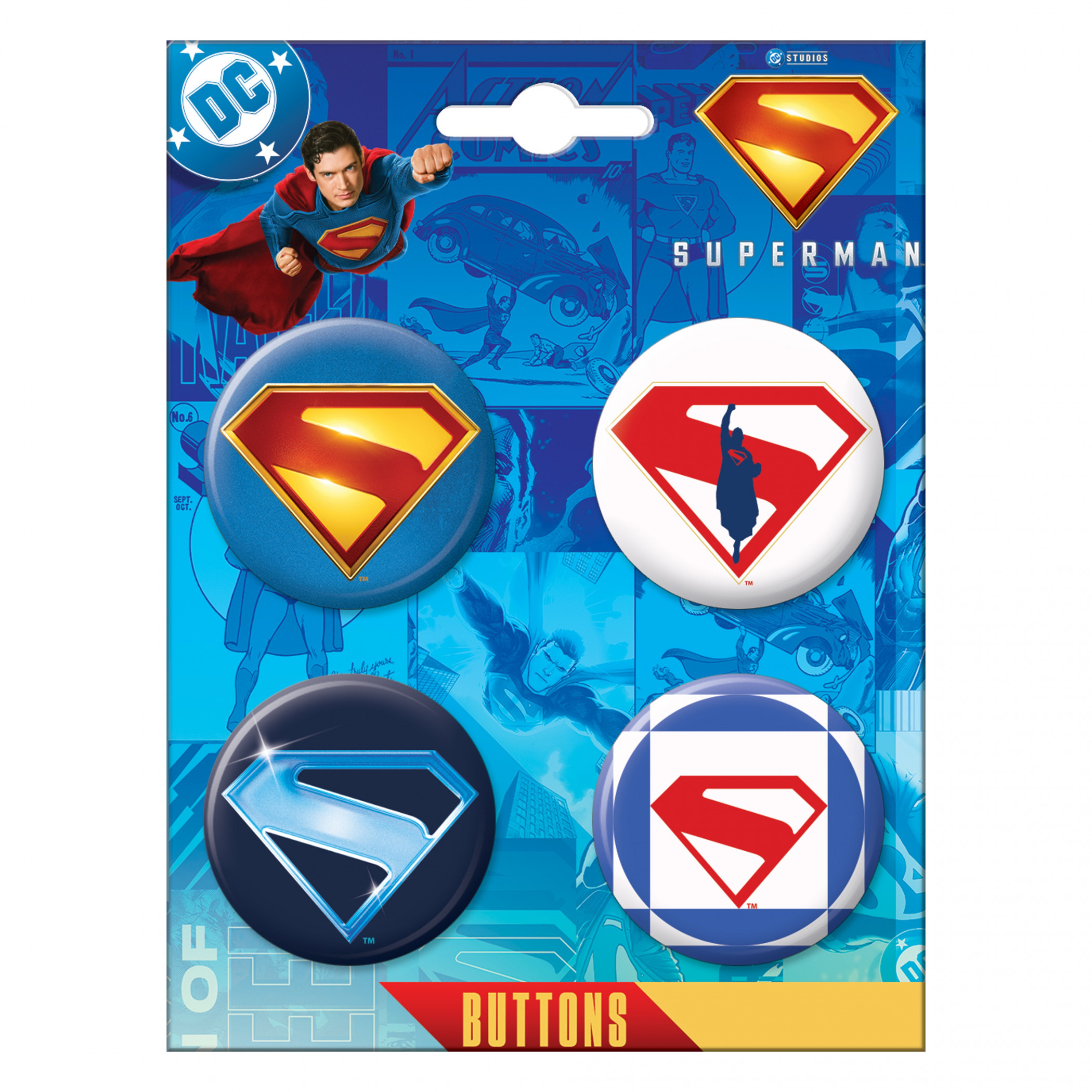 Superman James Gunn Logo Buttons  4-Pack, Multi-Color
