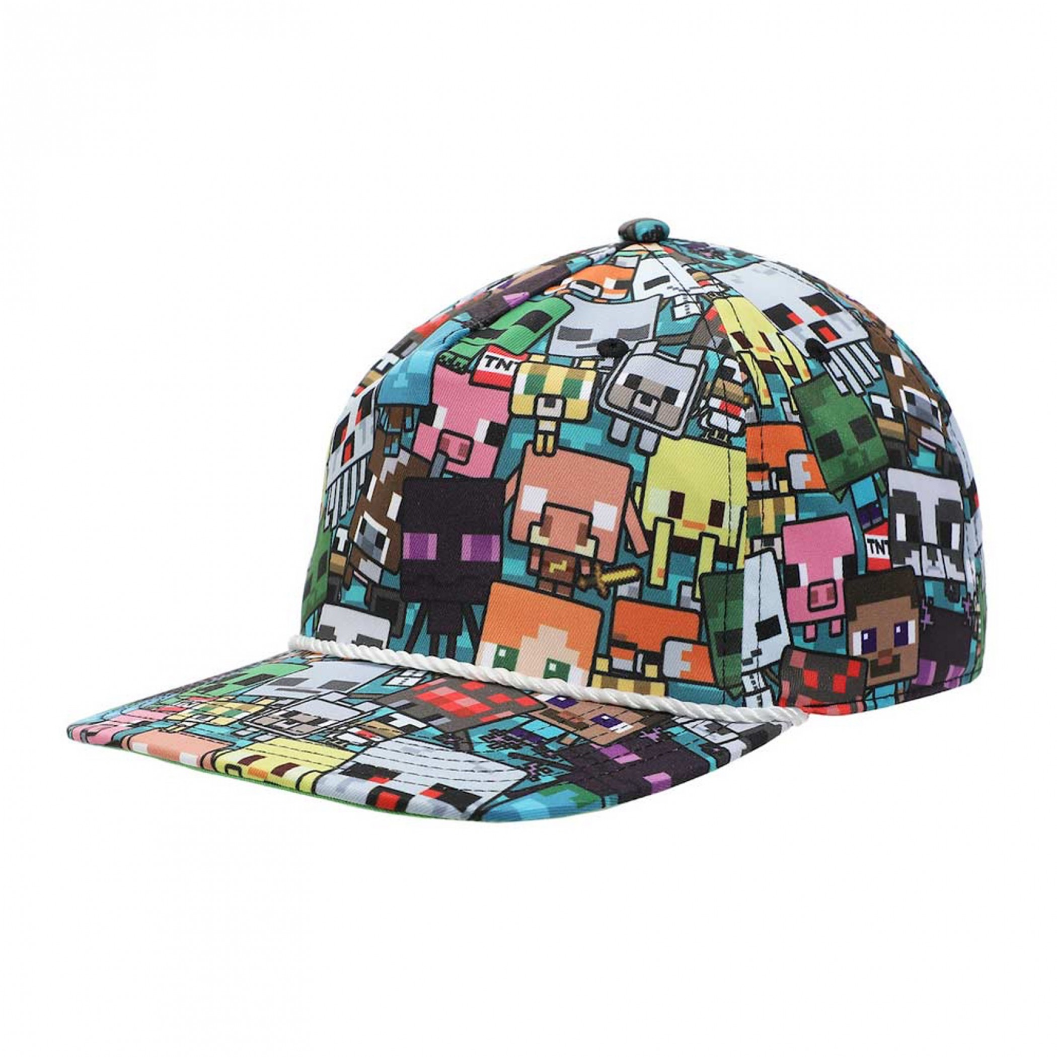 Minecraft Character Print Curved Bill Snapback Grandpa Hat, Multi-Color