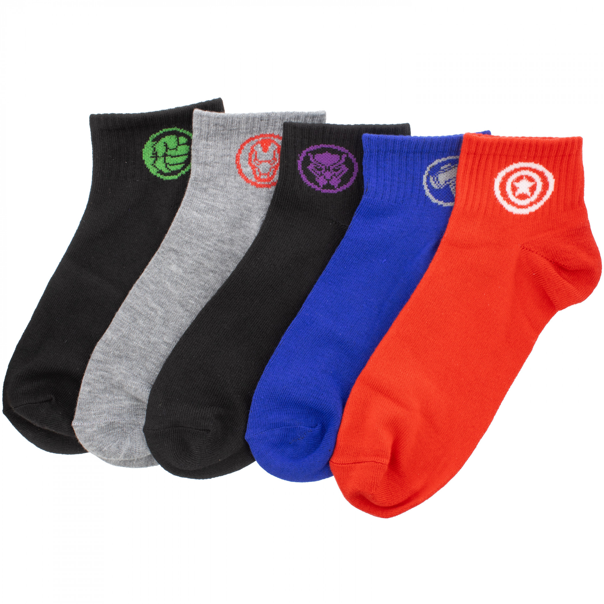 Avengers Icons 5-Pair Pack of Quarter Socks, Multi-Color