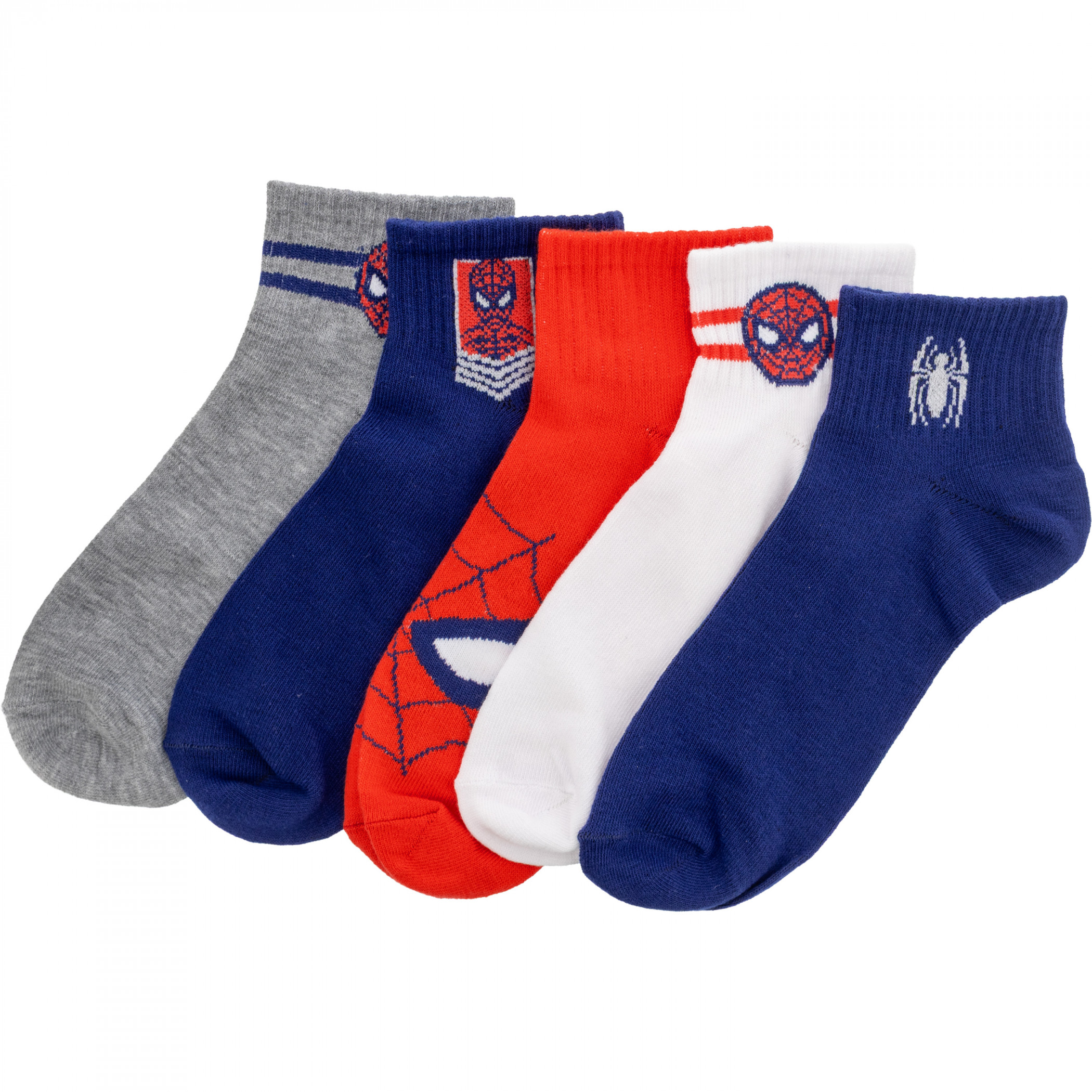 Spider-Man Icons 5-Pair Pack of Quarter Socks, Multi-Color