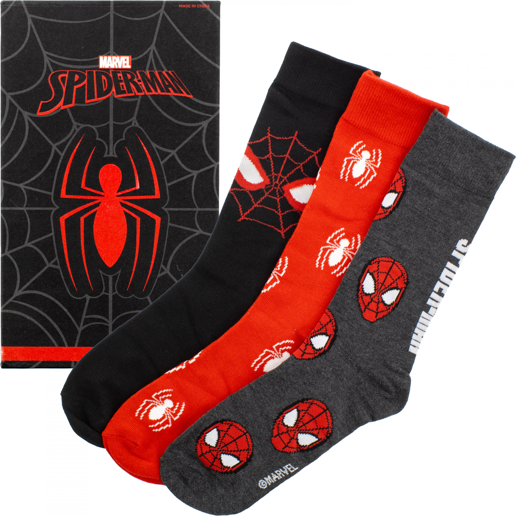 Spider-Man Icons 3-Pair Crew Socks in Glow in The Dark Box, Multi-Color