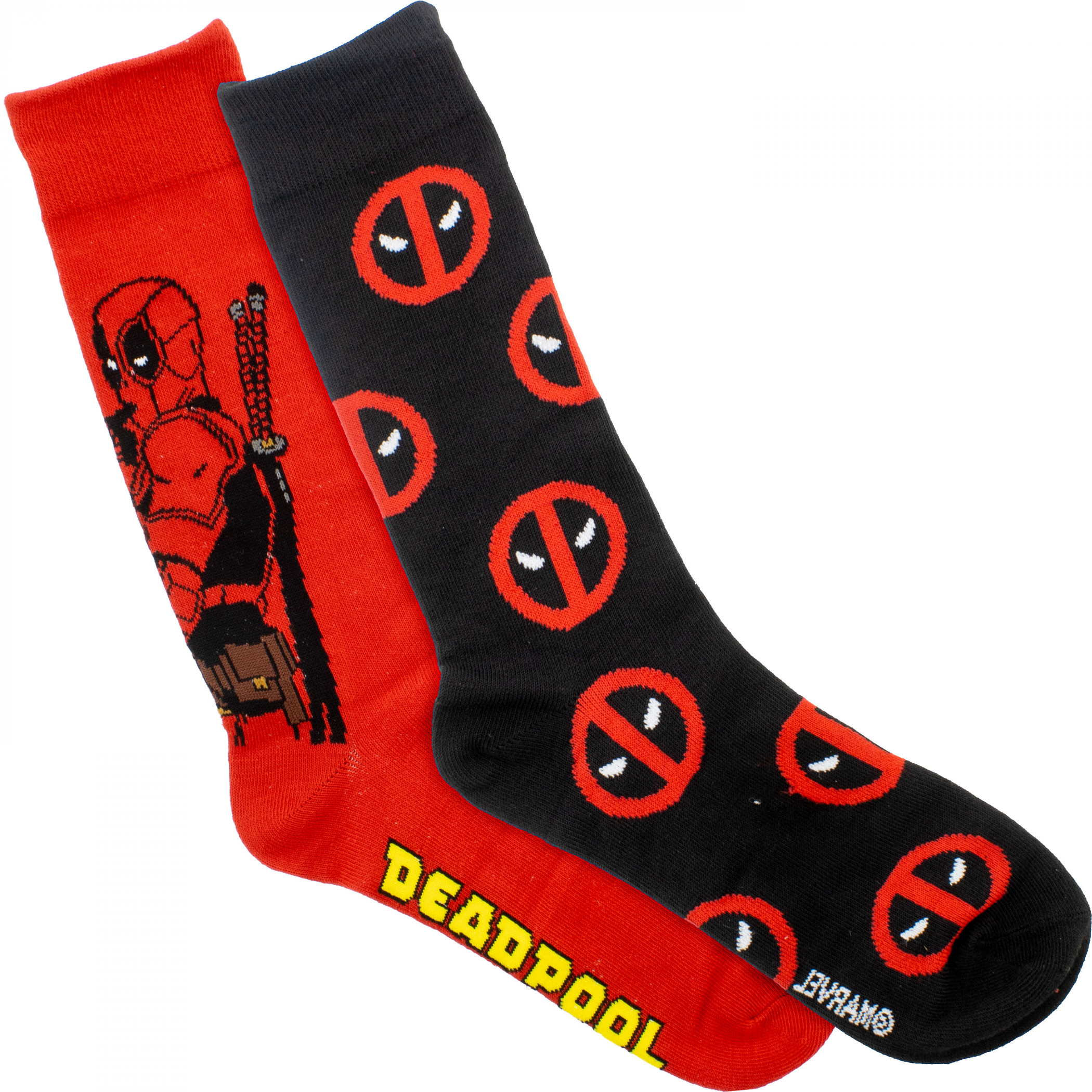Deadpool Worst Hero Crew Socks 2-Pair Pack Box Set, Multi-Color