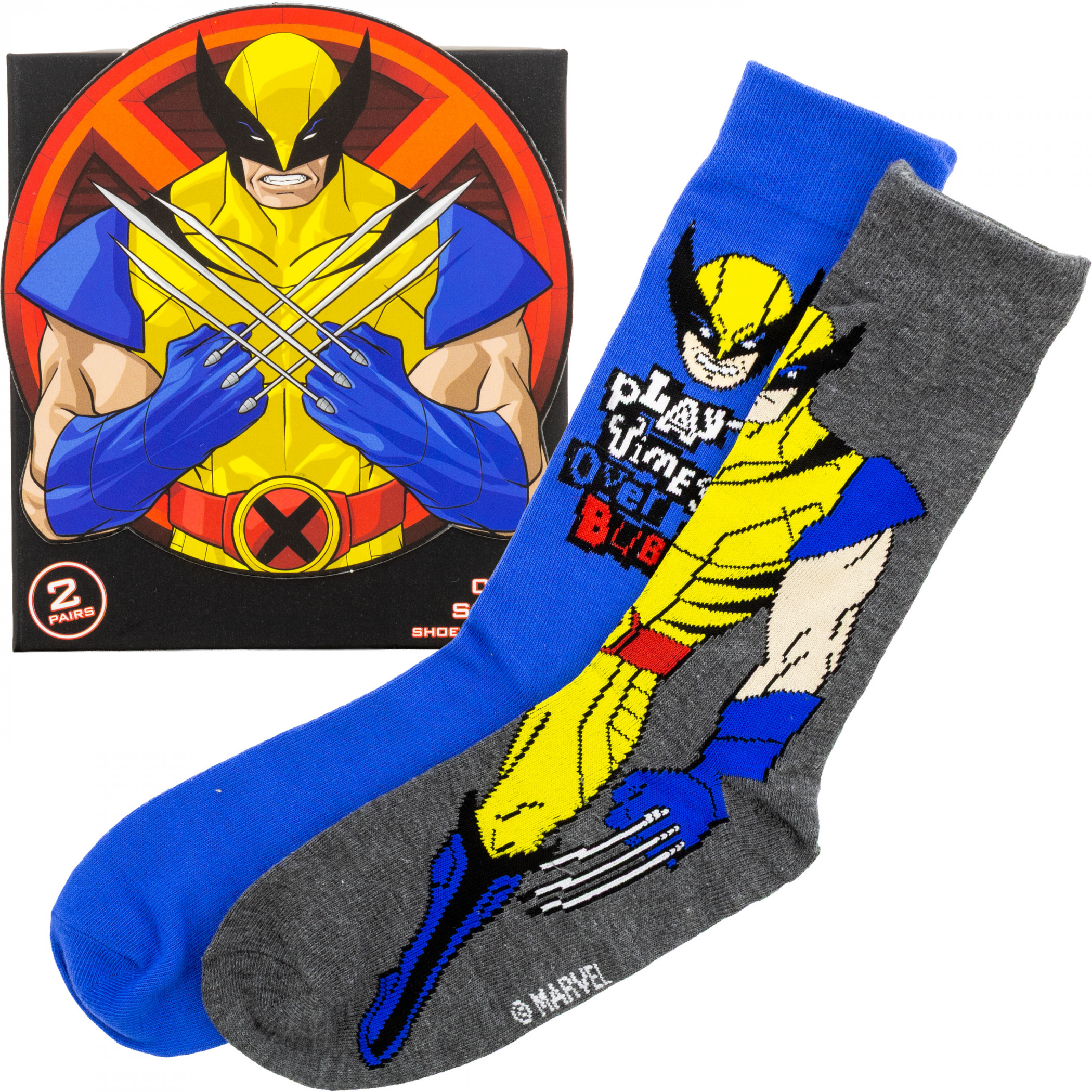 Wolverine Retro Art Crew Socks 2-Pair Pack Box Set, Multi-Color