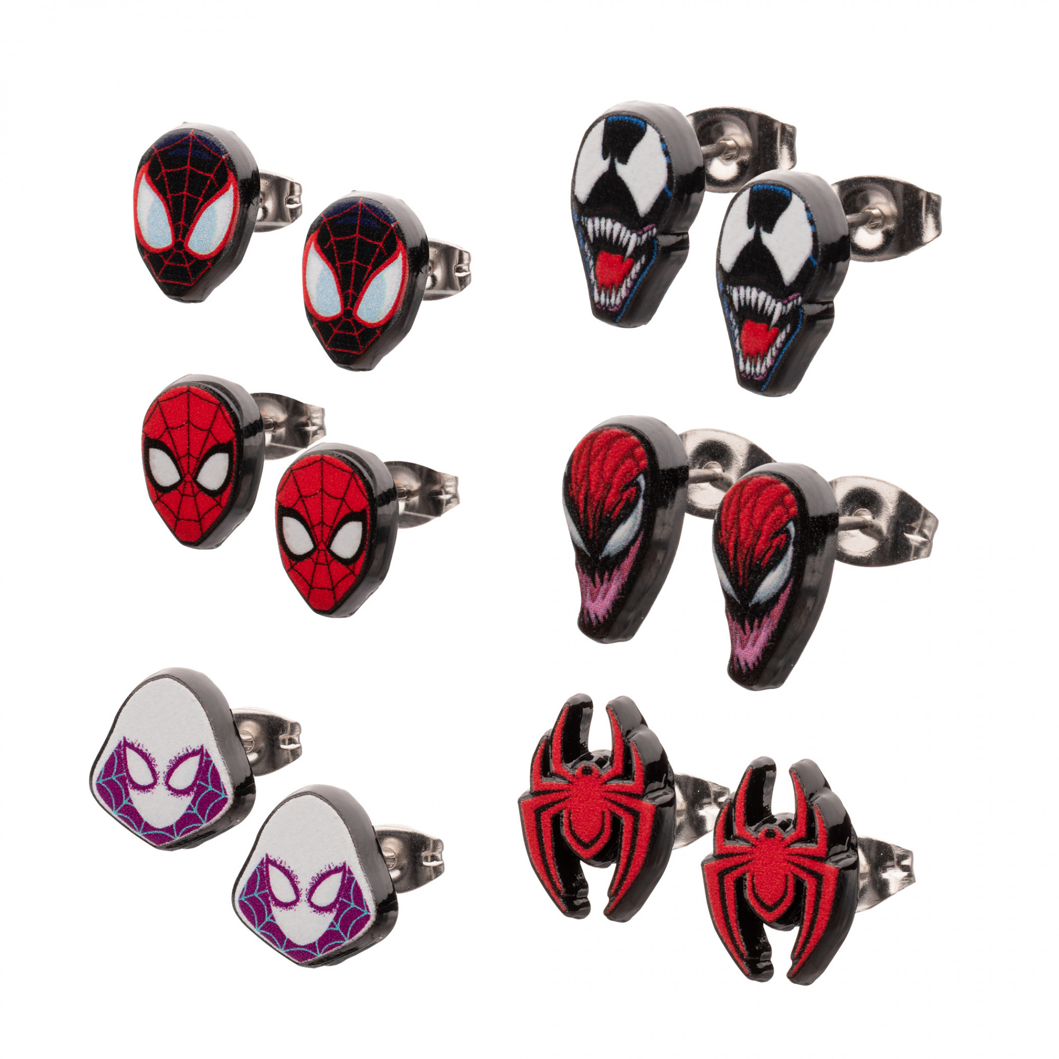 Spider-Man Spider-Verse 6 Pack Stud Earring Set, Multi-Color