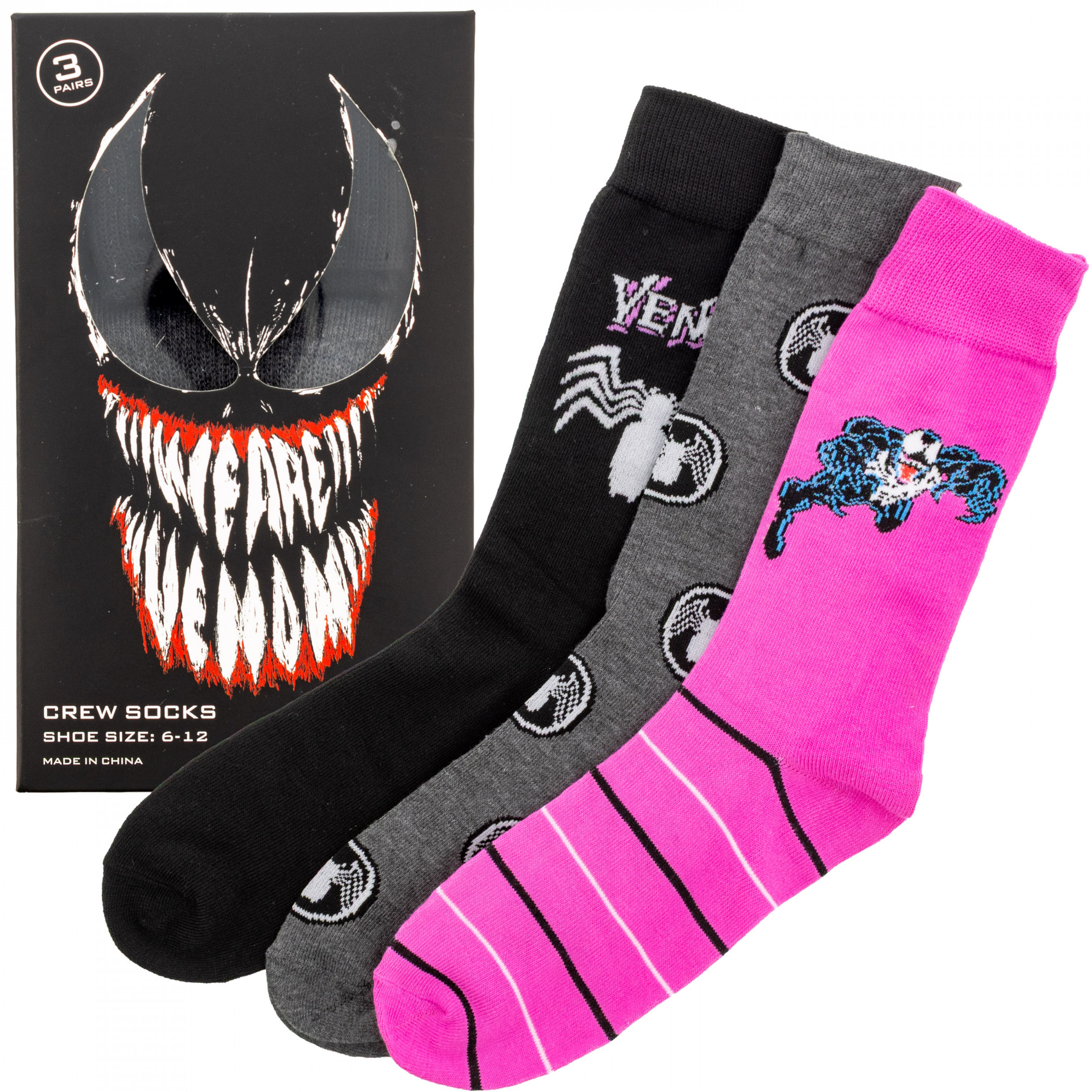 Venom - We are Venom 3-Pair Crew Socks Box Set, Multi-Color