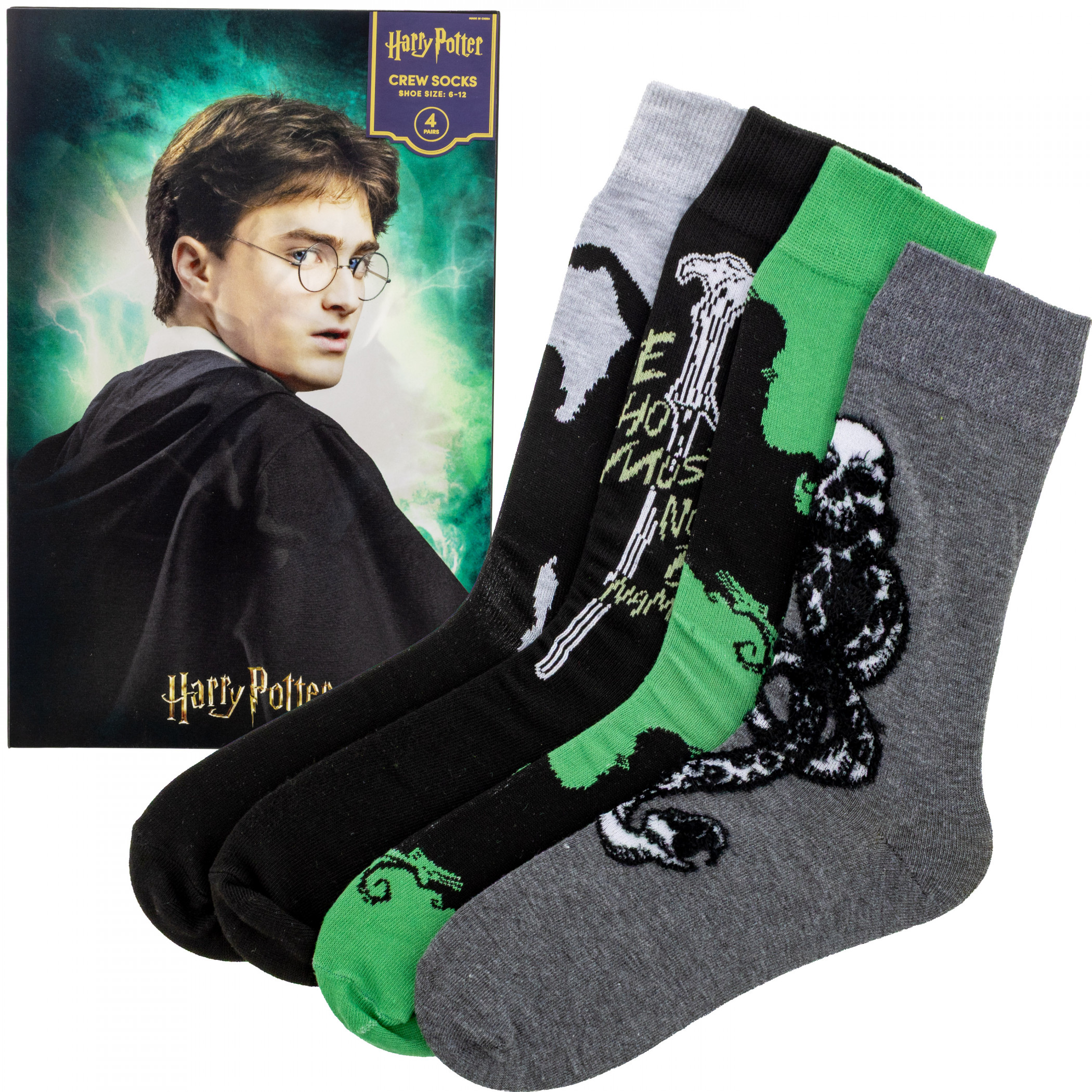 Harry Potter and Voldemort 4-Pair Crew Socks Lenticular Box Set, Multi-Color