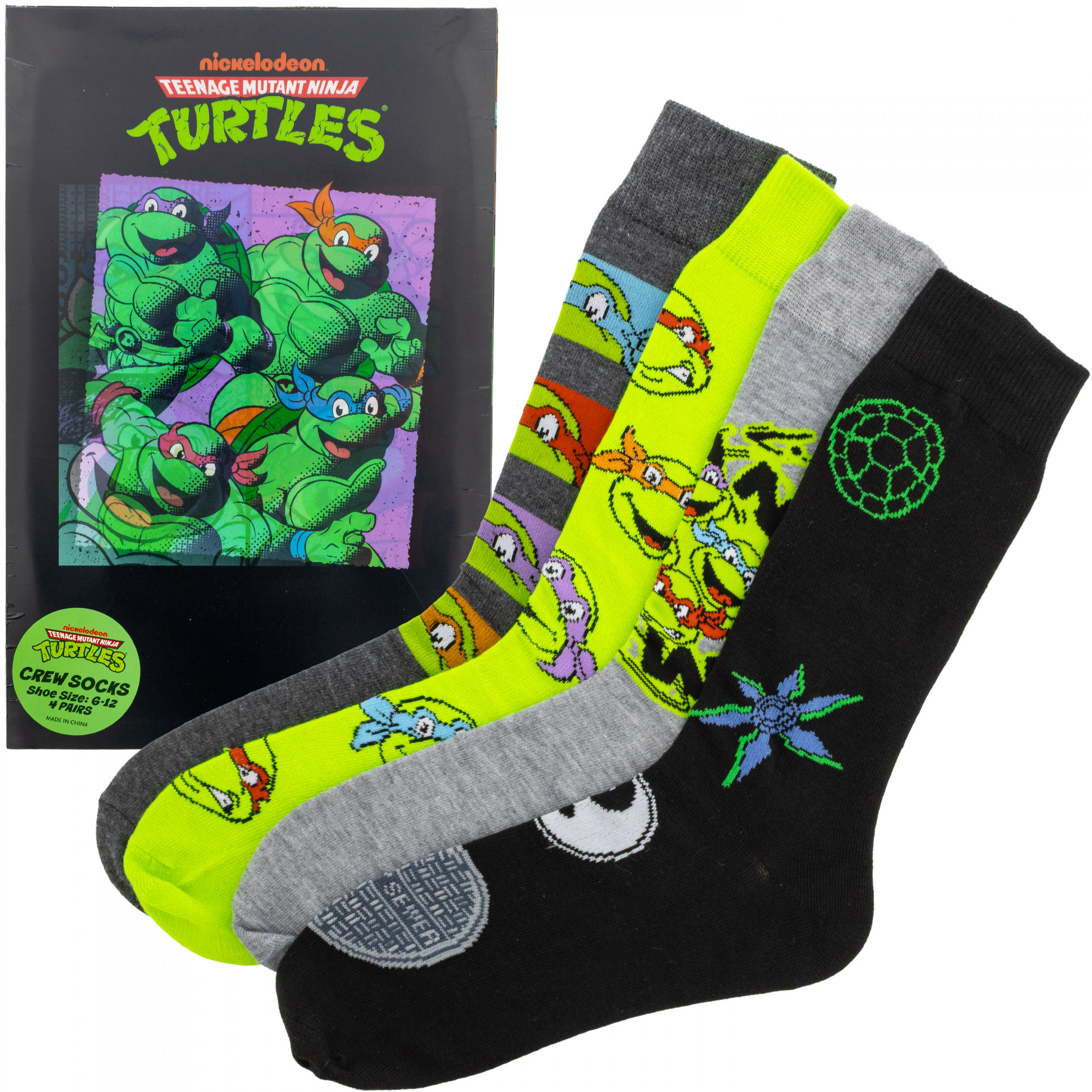 Teenage Mutant Ninja Turtles 4-Pair Crew Socks Lenticular Box Set, Multi-Color