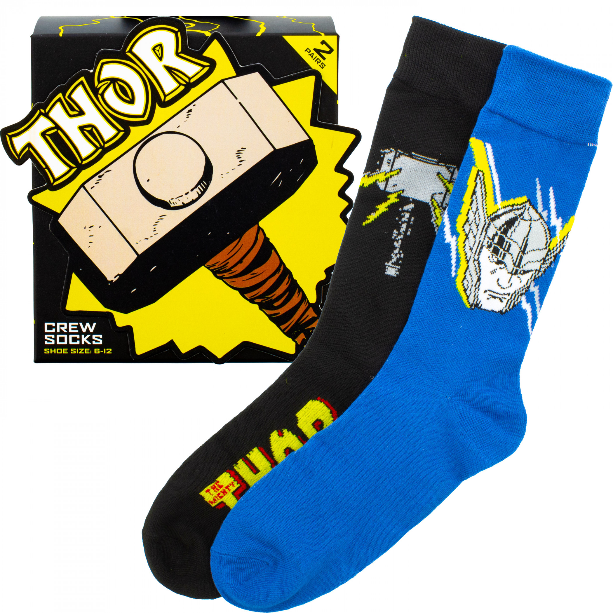 Thor Icons Crew Socks 2-Pair Box Set, Multi-Color