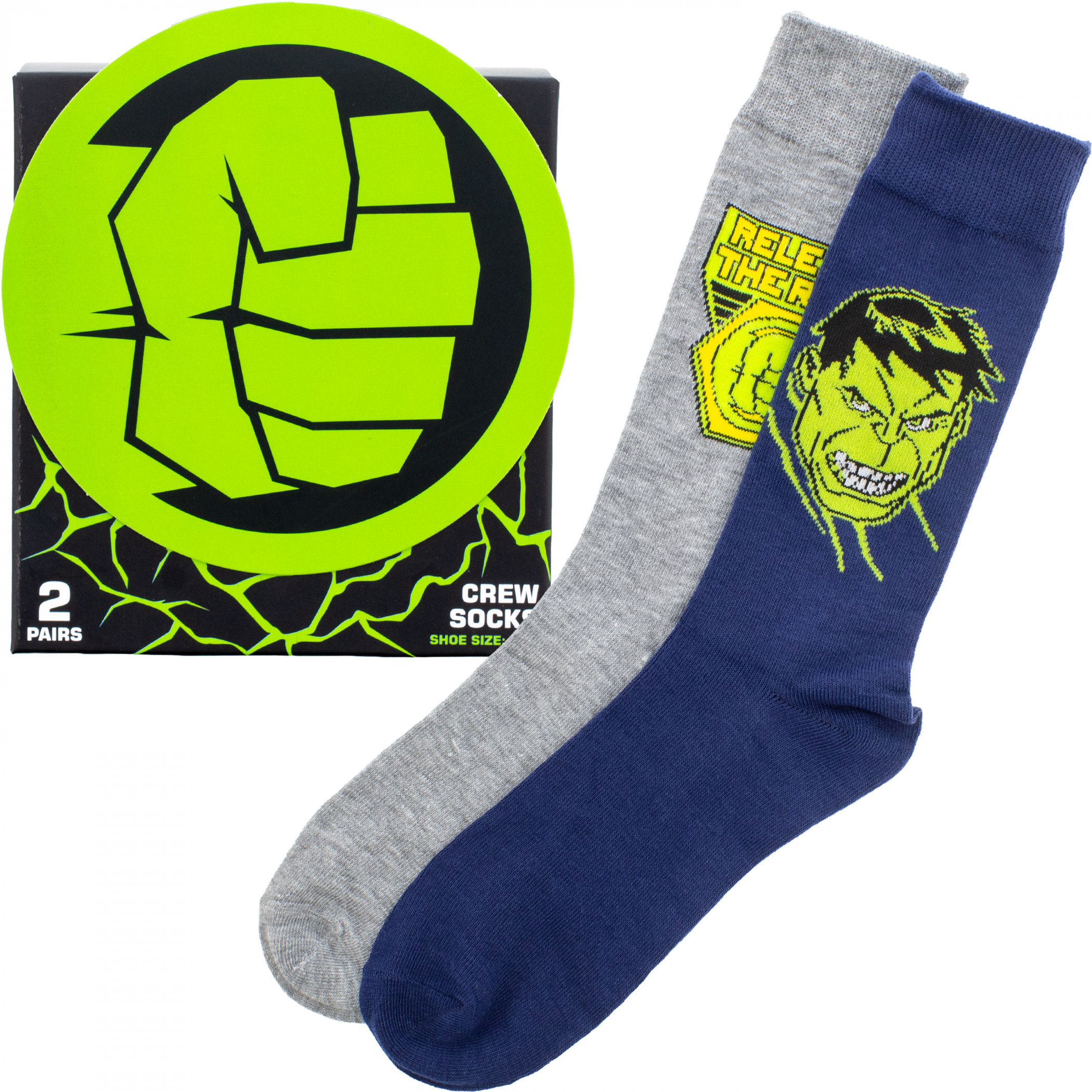 Incredible Hulk Icons Crew Socks 2-Pair Box Set, Multi-Color
