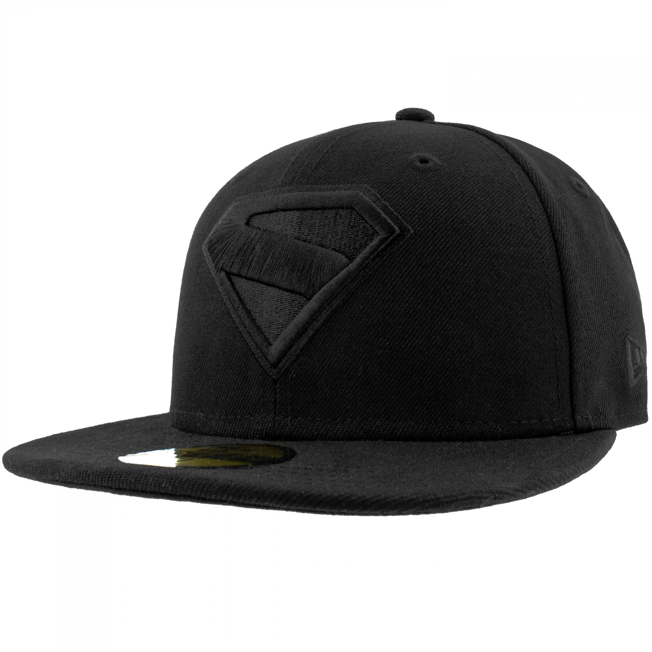 Superman James Gunn Logo Black on Black New Era 59Fifty Fitted Hat, Black