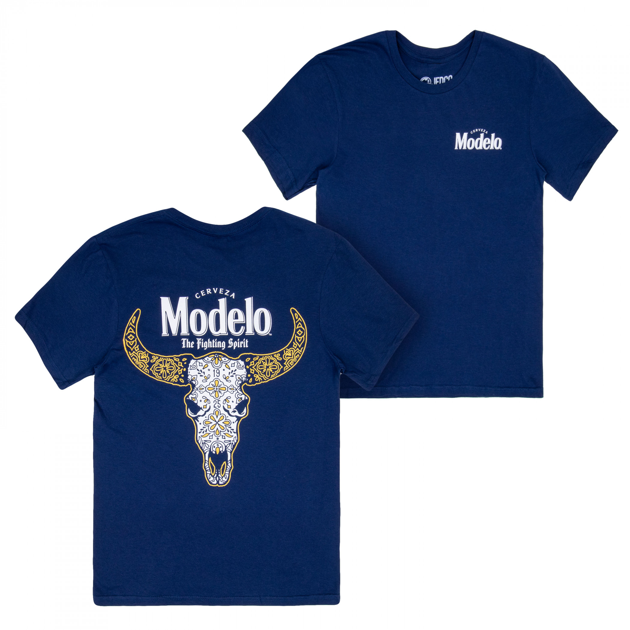 Modelo Fighting Spirit Bull Skull Front and Back Print T-Shirt