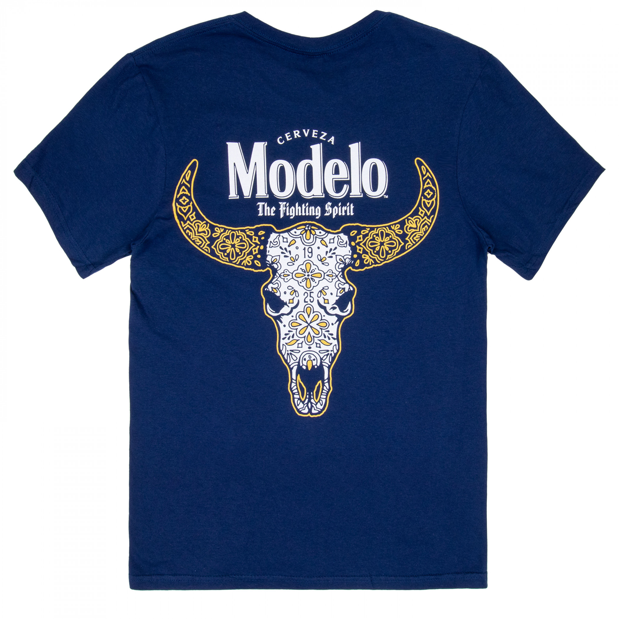 Modelo Fighting Spirit Bull Skull Front and Back Print T-Shirt